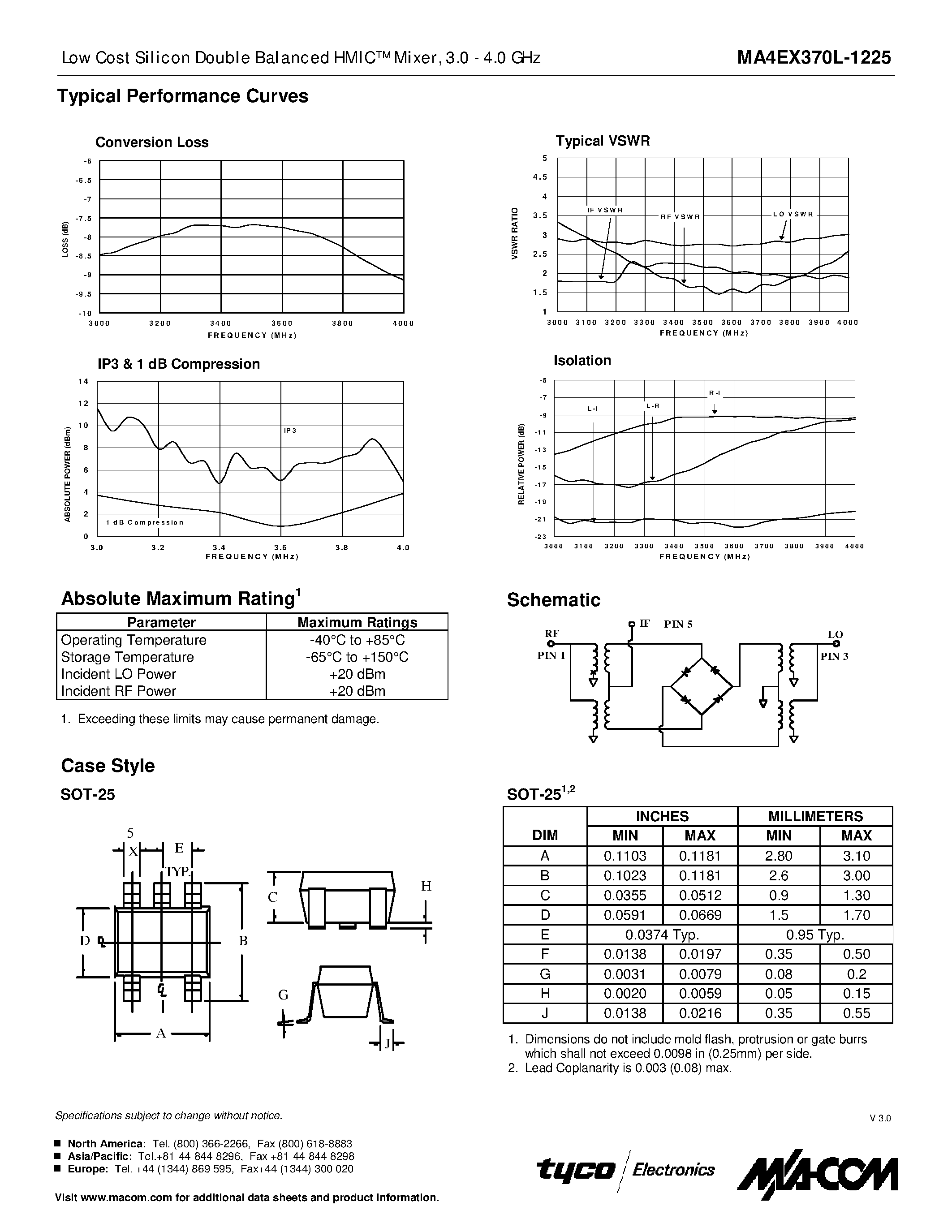 Datasheet MA4EX370L-1225 - Low Cost Silicon Double Balanced HMIC Mixer 3.0 - 4.0 GHz page 2