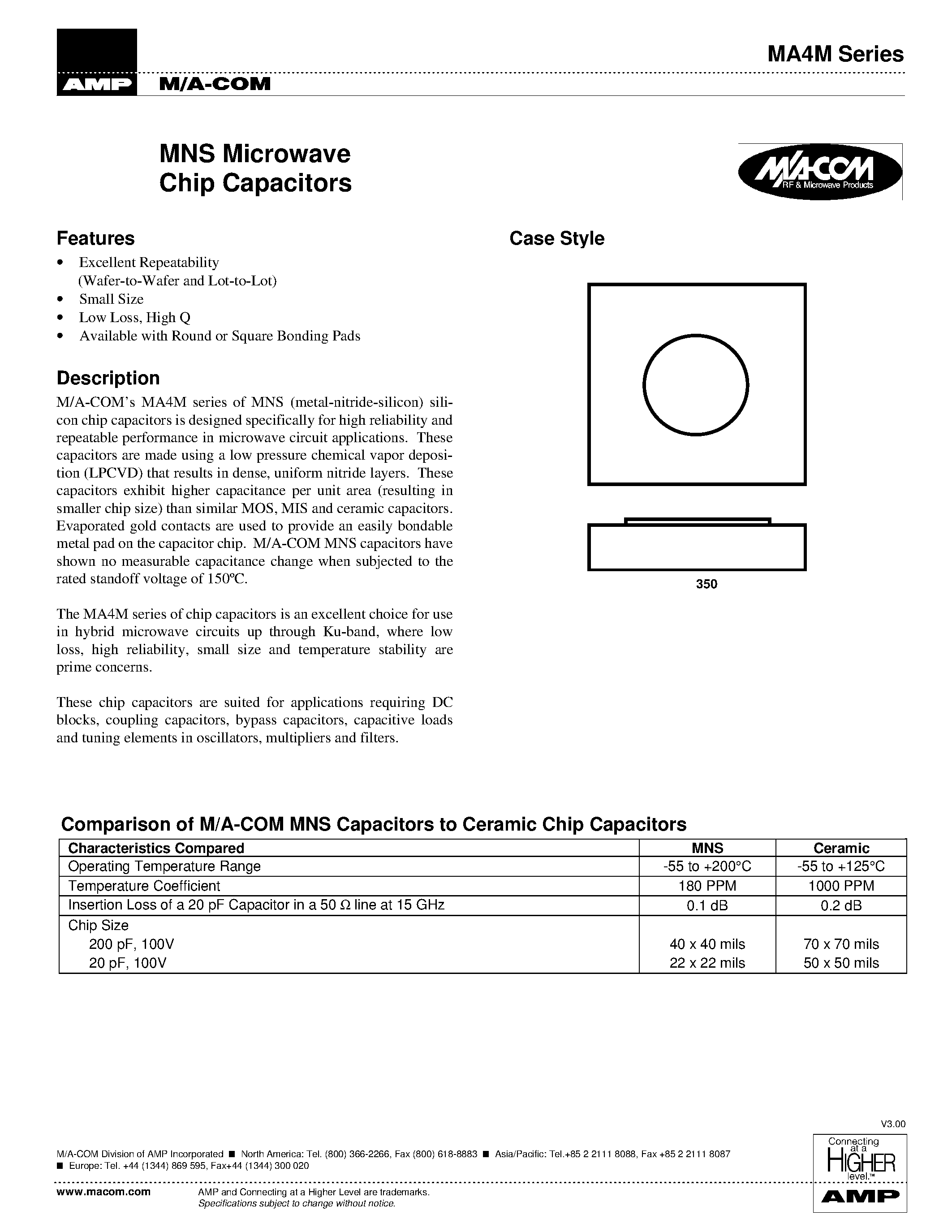 Datasheet MA4M - MNS Microwave Chip Capacitors page 1