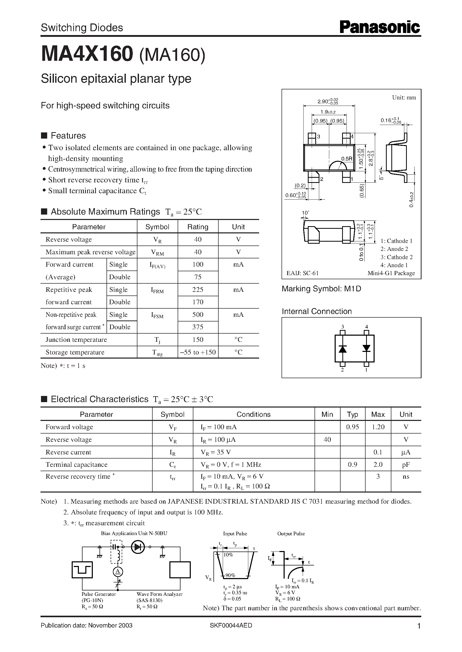 Даташит на микросхему MA4X160 страница 1 Даташит MA4X160 - Switching Diodes страница 1