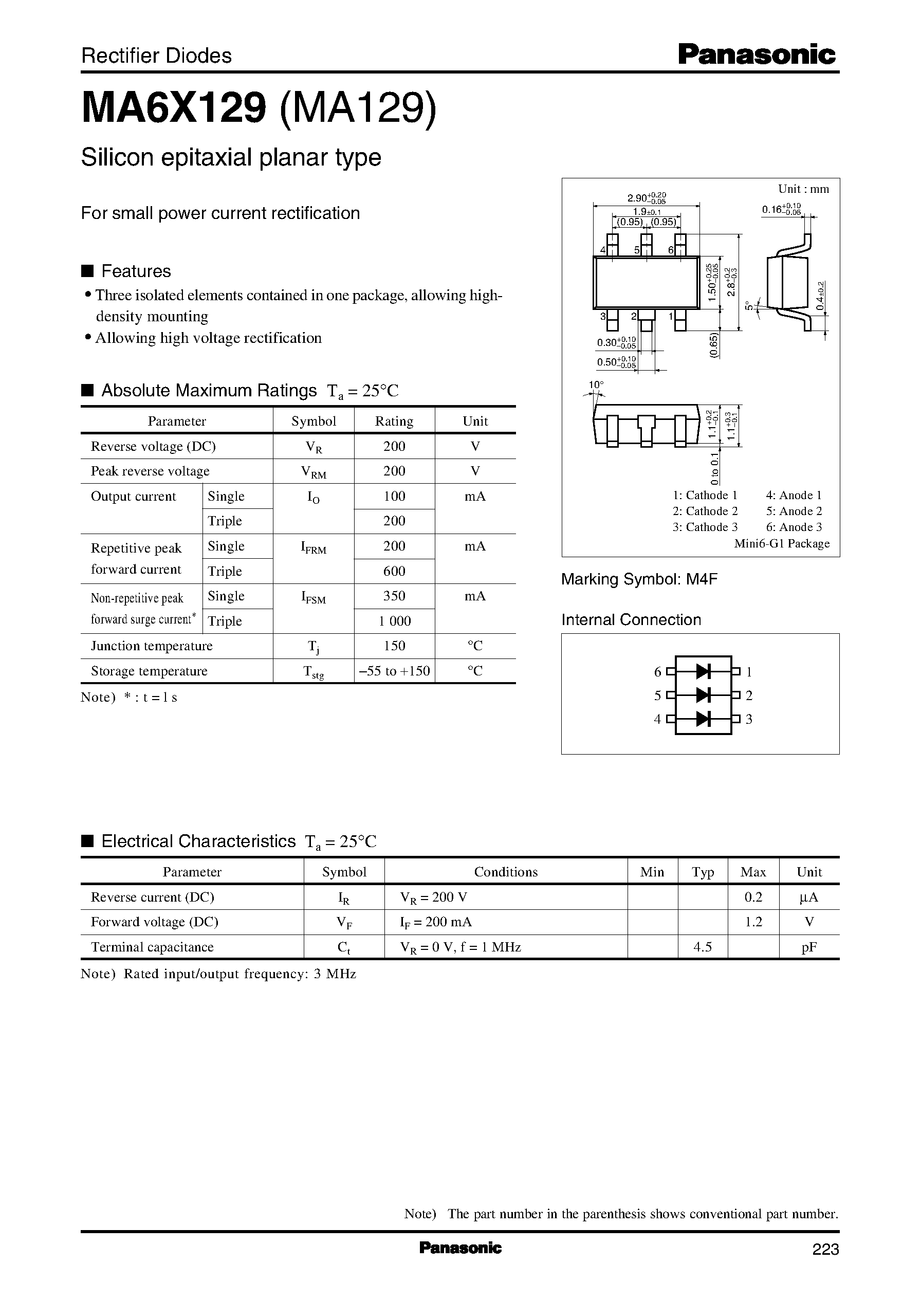 Даташит на микросхему MA6X129 страница 1 Даташит MA6X129 - Rectifier Diodes страница 1