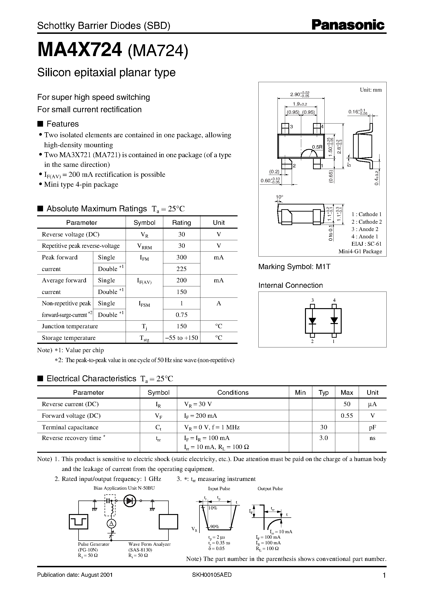 Даташит MA724 - Schottky Barrier Diodes (SBD) страница 1