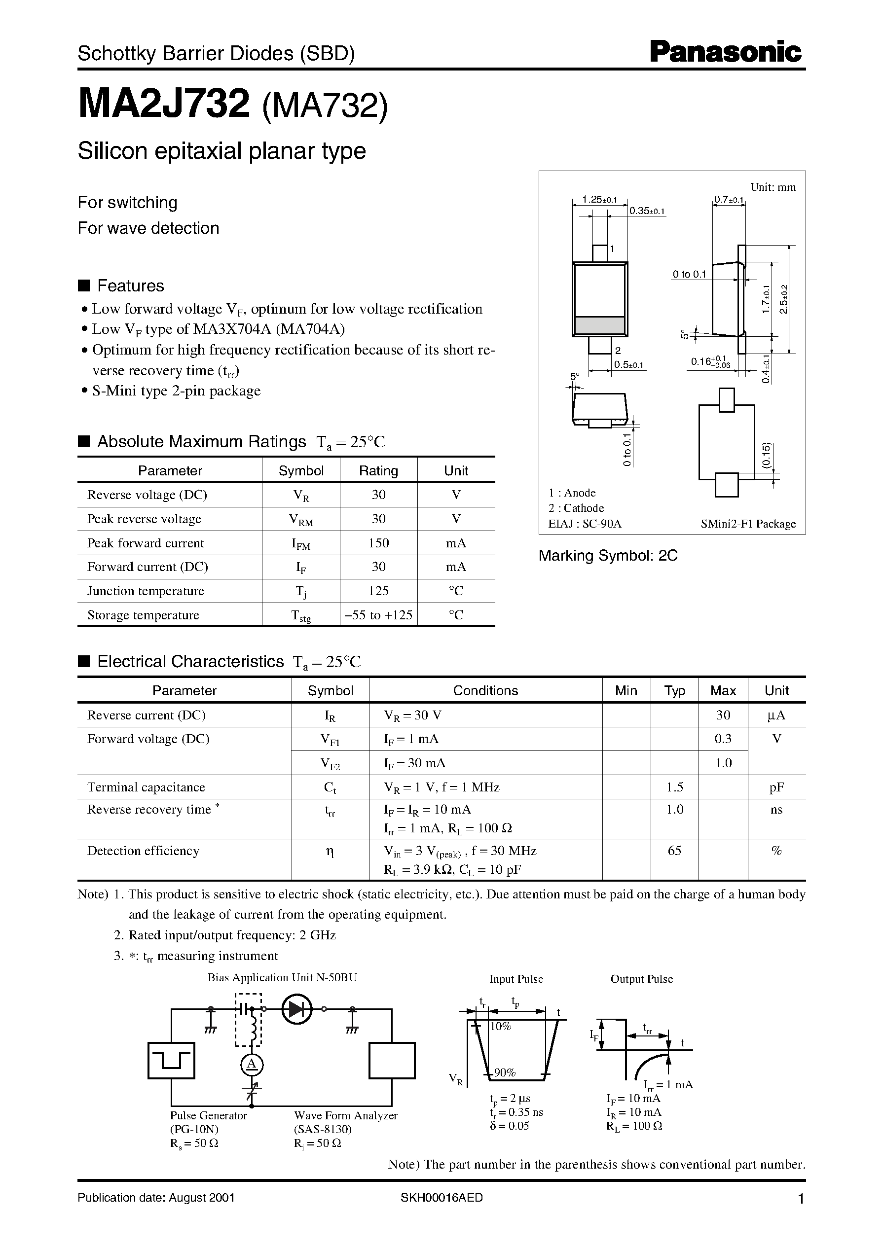 Даташит на микросхему MA732 страница 1 Даташит MA732 - Schottky Barrier Diodes (SBD) страница 1