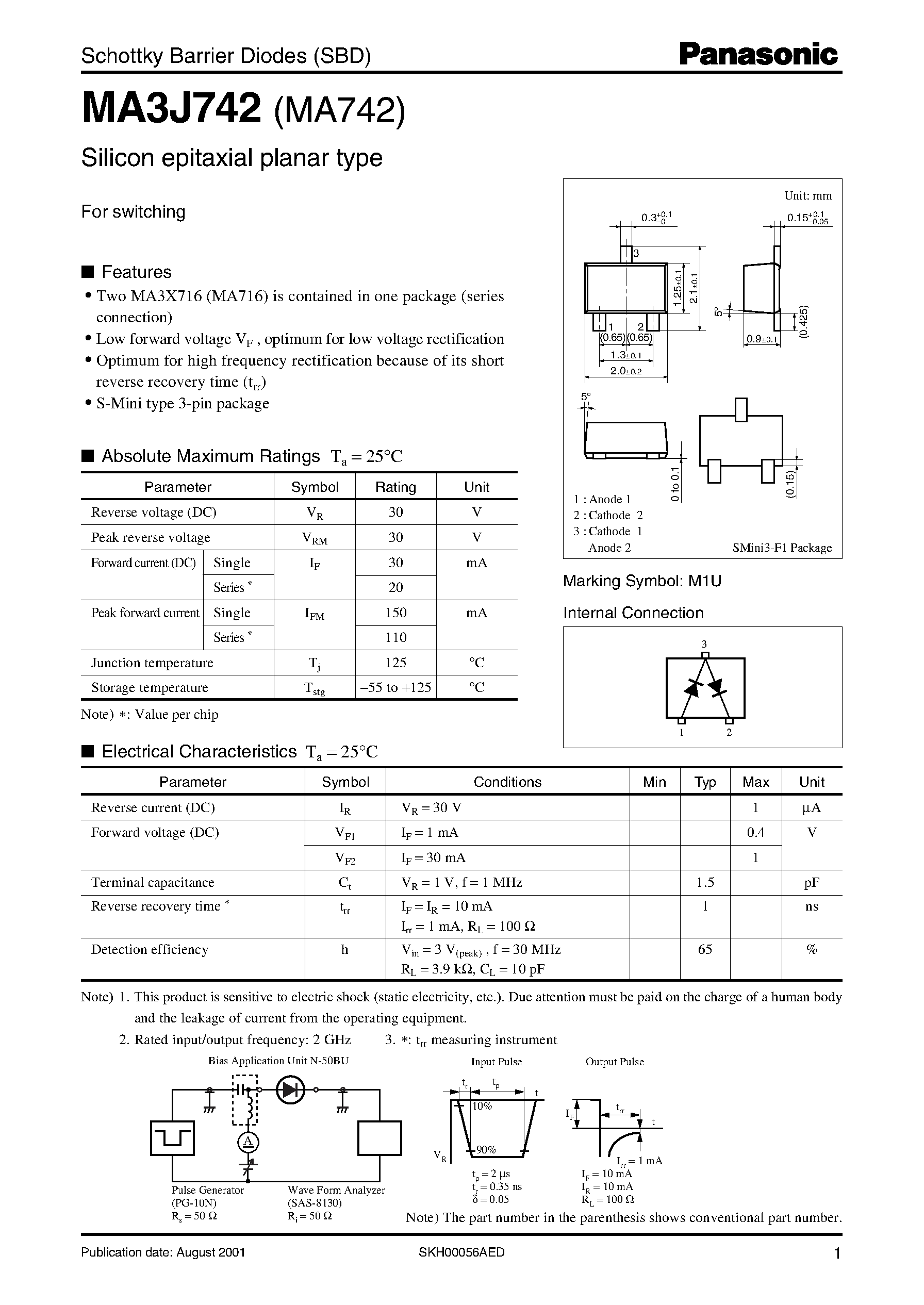 Даташит MA742 - Schottky Barrier Diodes (SBD) страница 1