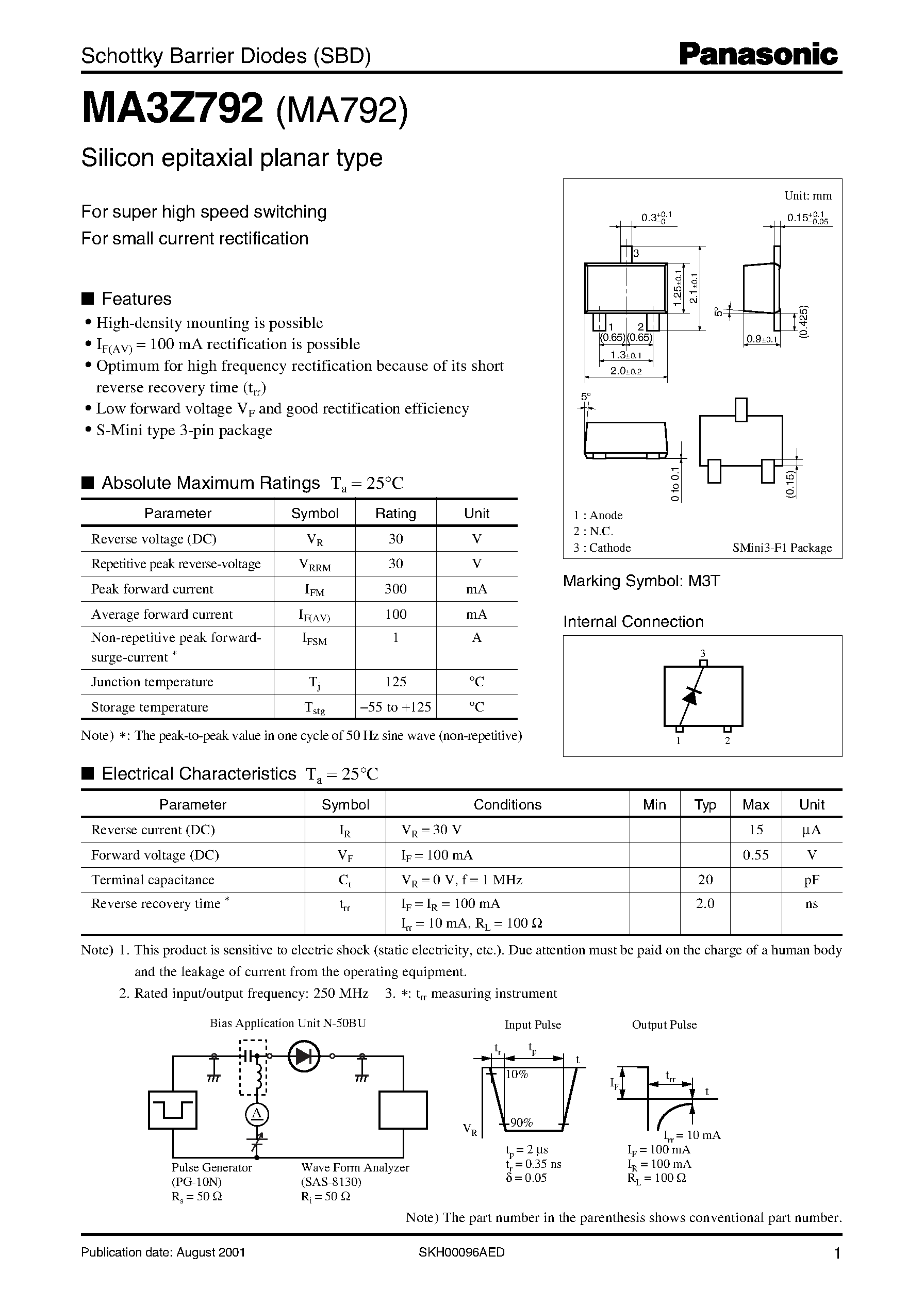 Даташит на микросхему MA792 страница 1 Даташит MA792 - Schottky Barrier Diodes (SBD) страница 1