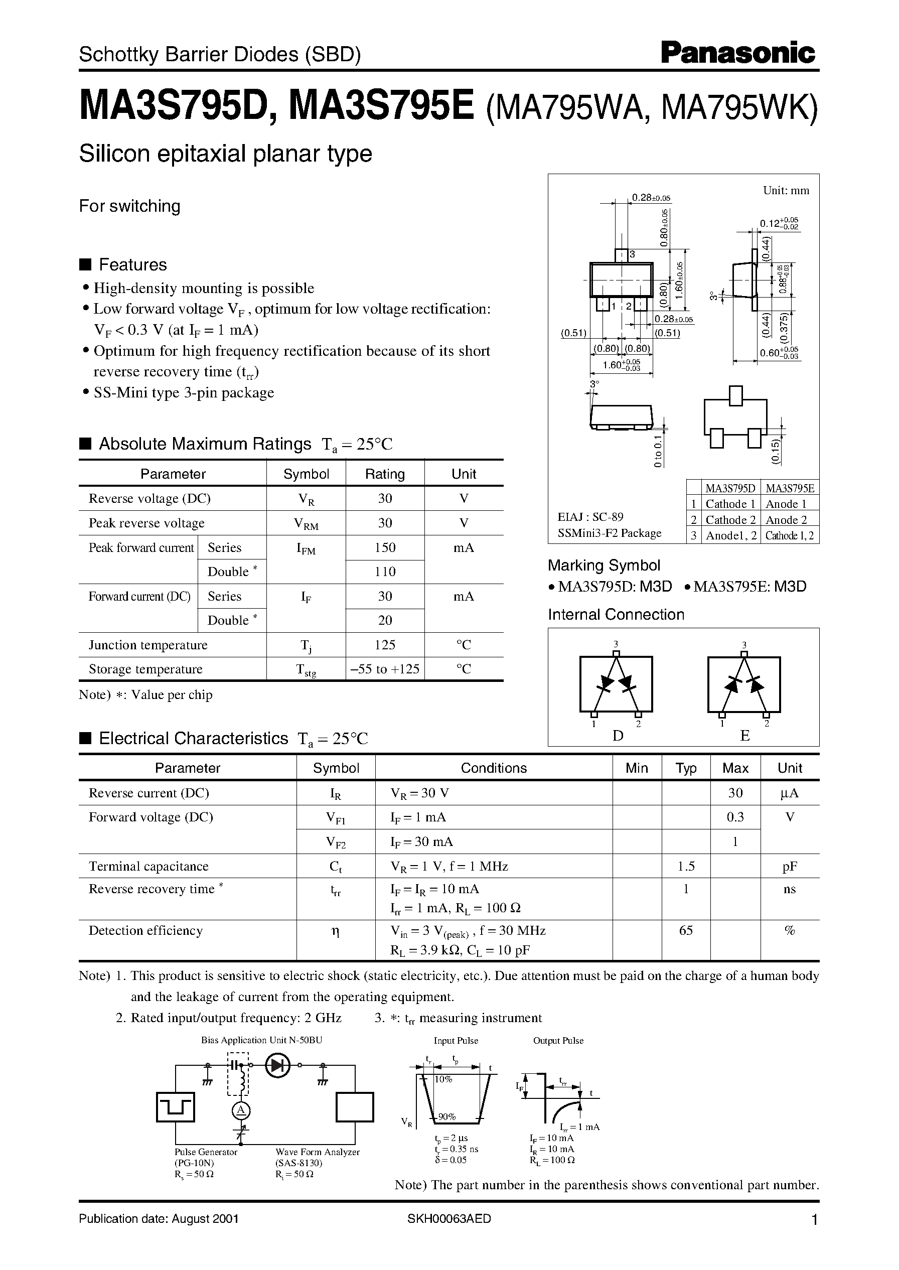 Даташит на микросхему MA795WA страница 1 Даташит MA795WA - Schottky Barrier Diodes (SBD) страница 1