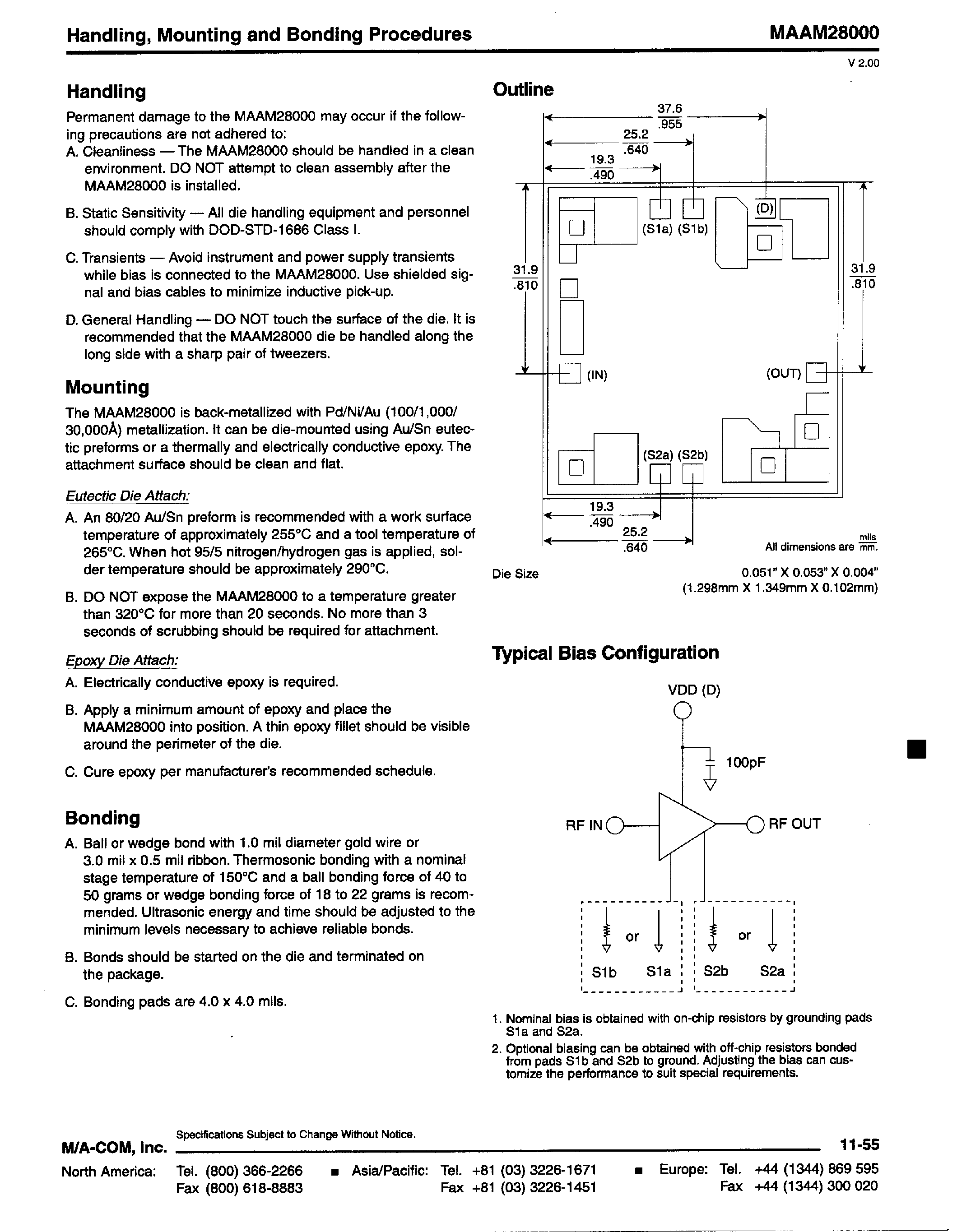 Datasheet MAAM28000 - Wide Band GaAs MMIC Amplifier 2-8GHz page 2