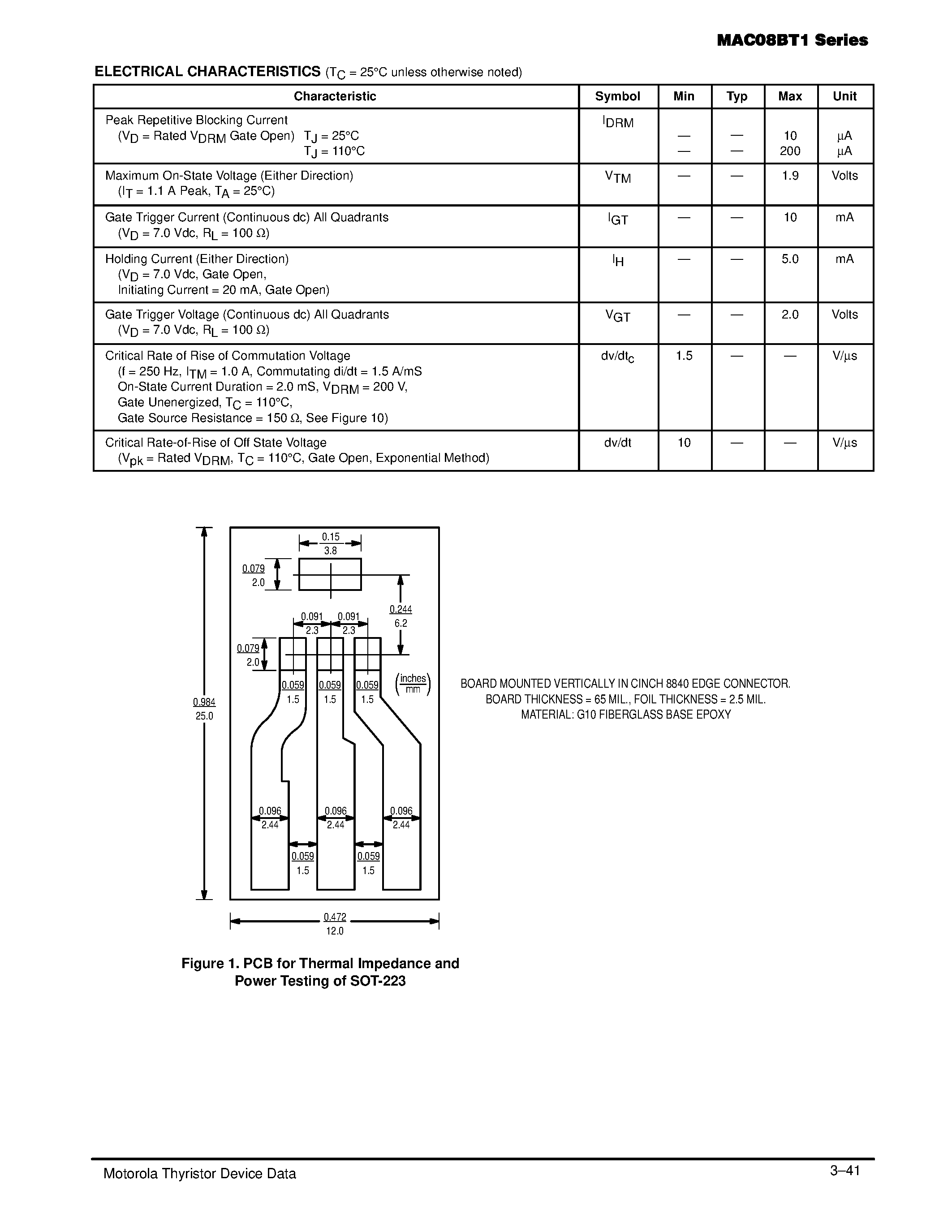 Datasheet MAC08BT1 - TRIAC 0.8 AMPERE RMS 200 thru 600 Volts page 2