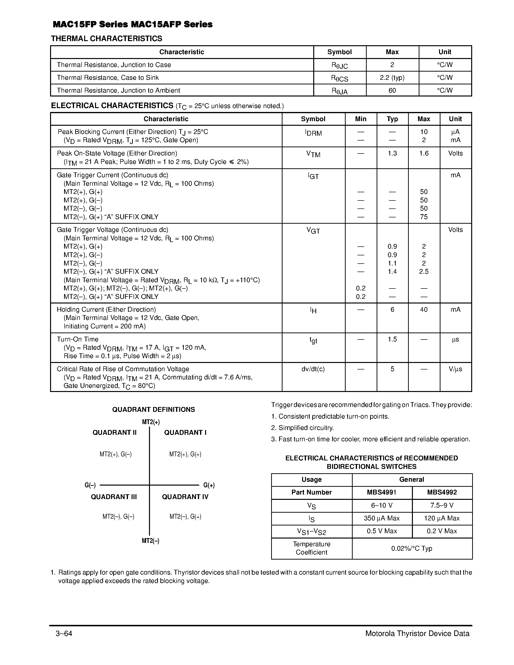 Datasheet MAC15-6FP - ISOLATED TRIACs THYRISTORS 15 AMPERES RMS 200 thru 800 VOLTS page 2