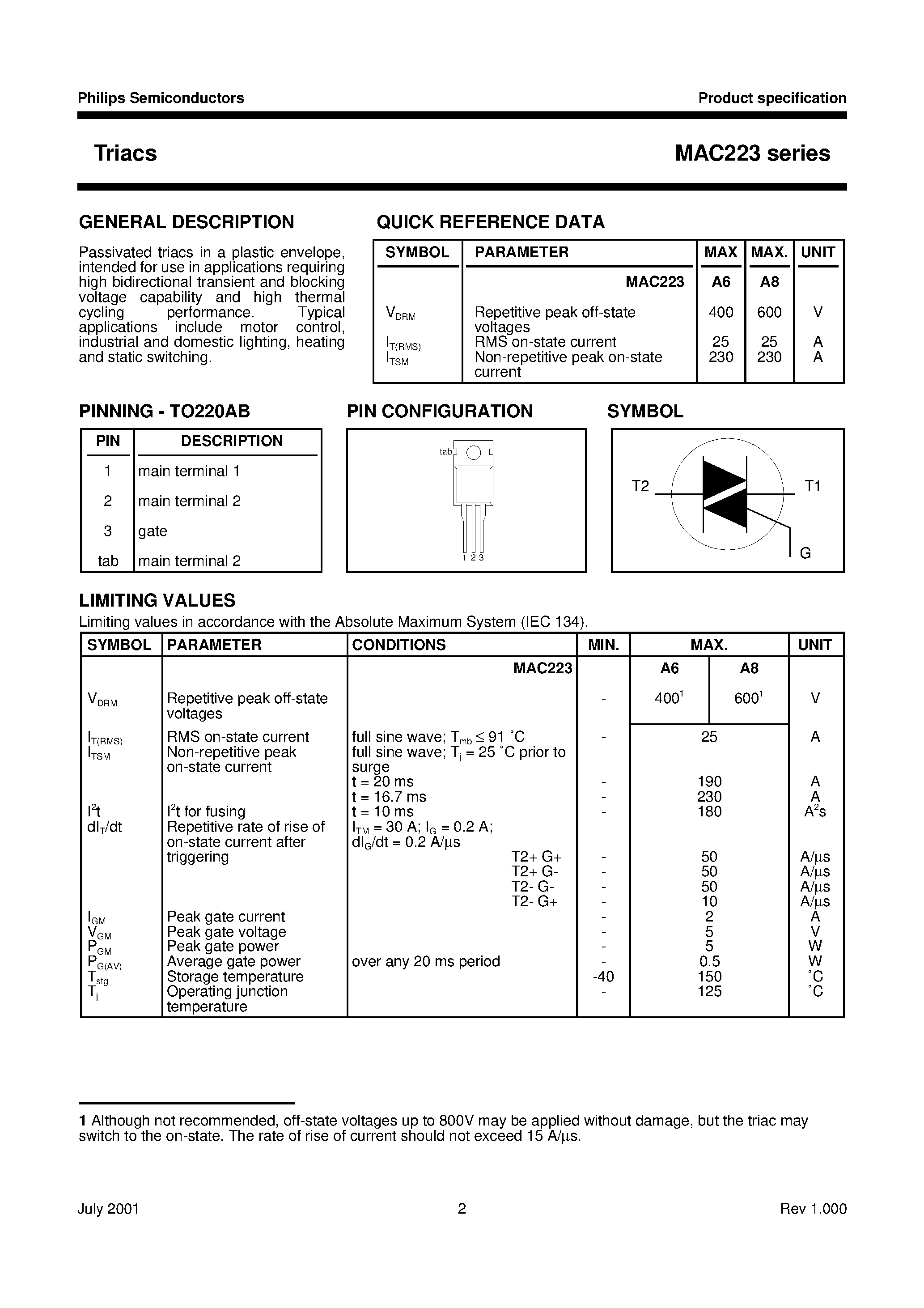 Datasheet MAC223A6 page 2 Datasheet MAC223A6 - Triacs page 2