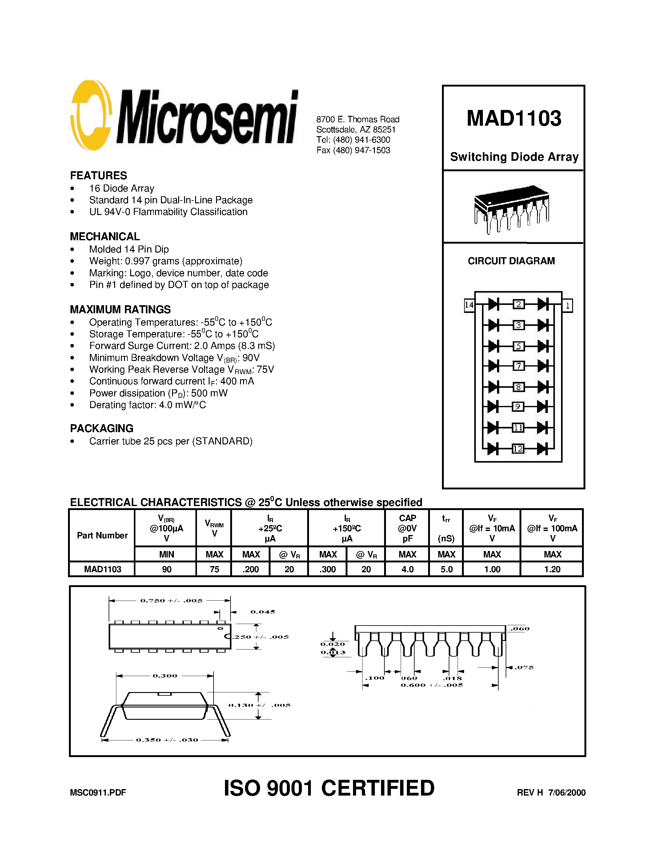 Datasheet MAD1103 - Switching Diode Array page 1