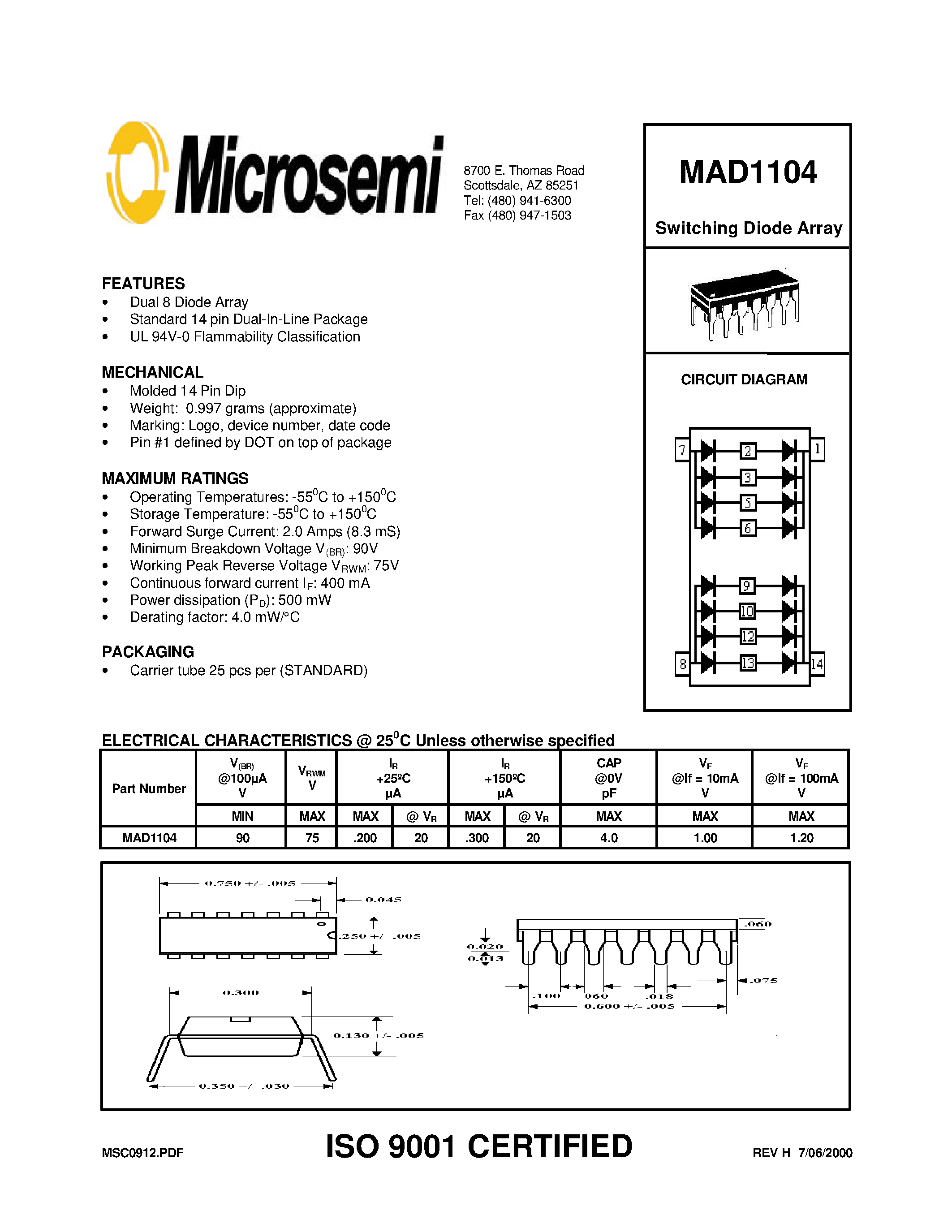 Datasheet MAD1104 - Switching Diode Array page 1