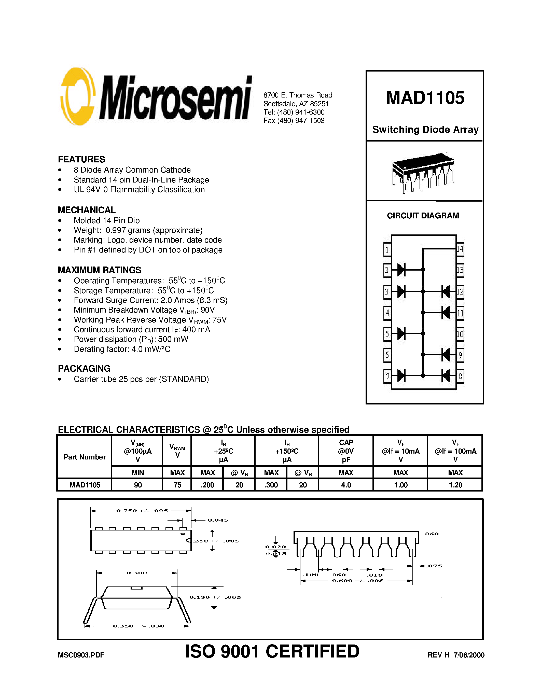 Datasheet MAD1105 - Switching Diode Array page 1
