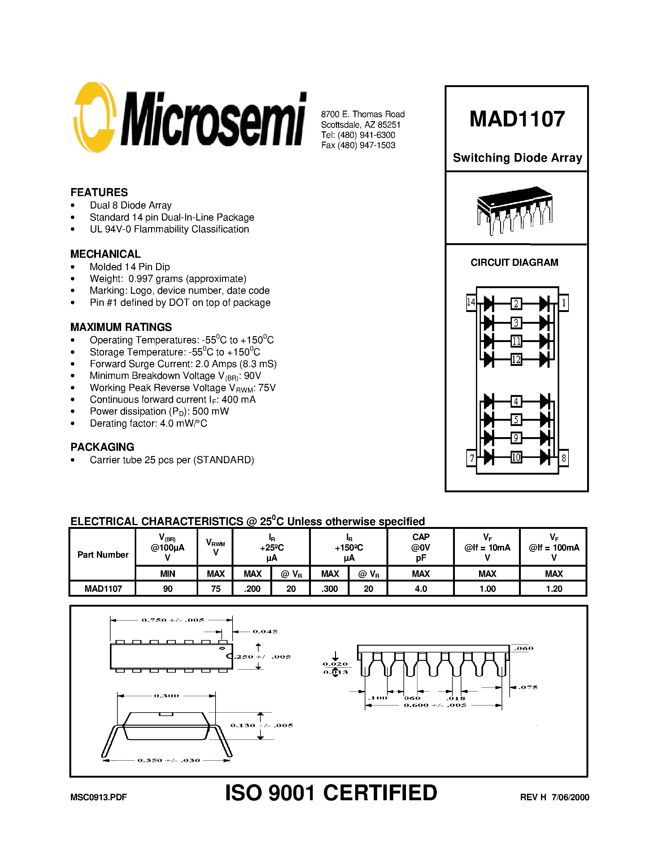 Datasheet MAD1107 - Switching Diode Array page 1