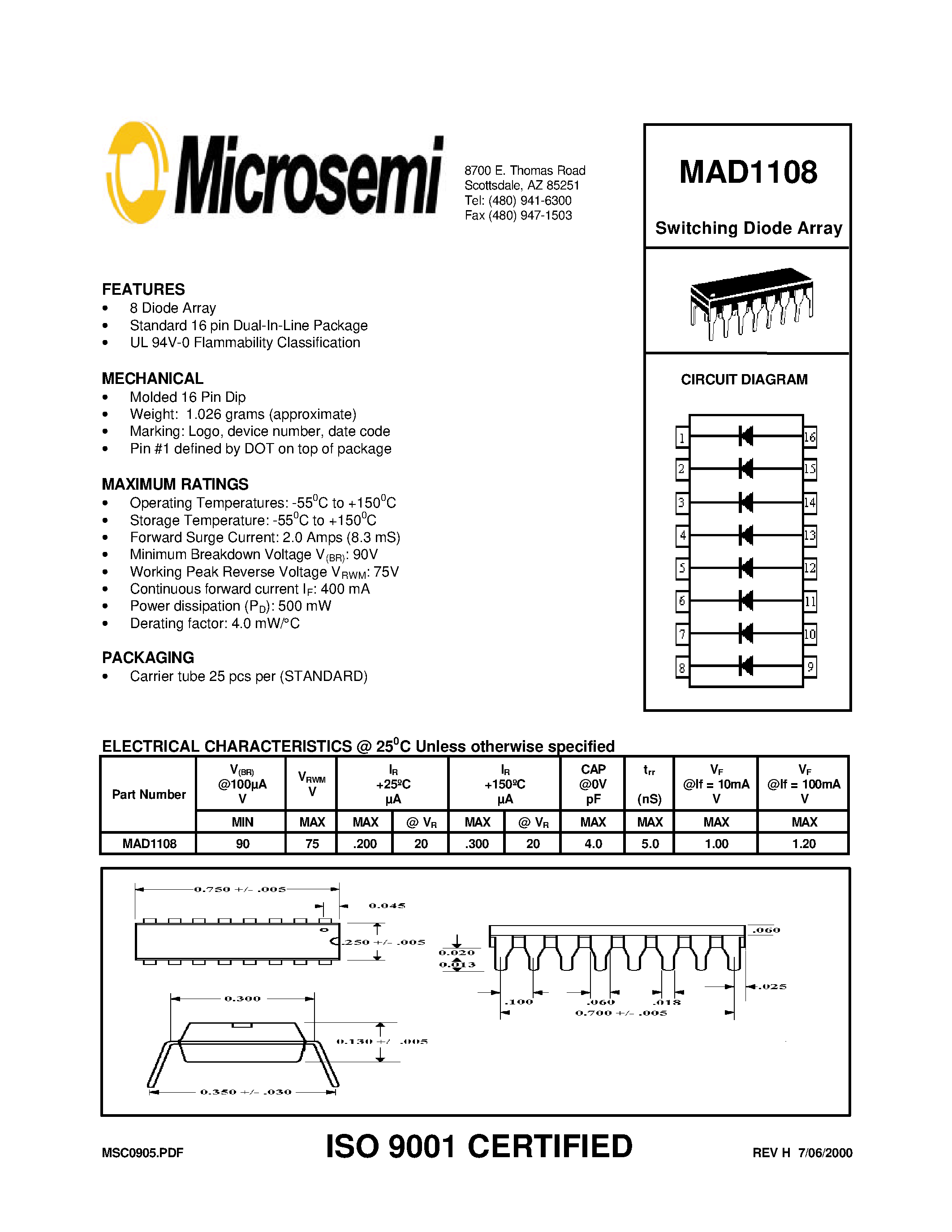 Datasheet MAD1108 - Switching Diode Array page 1