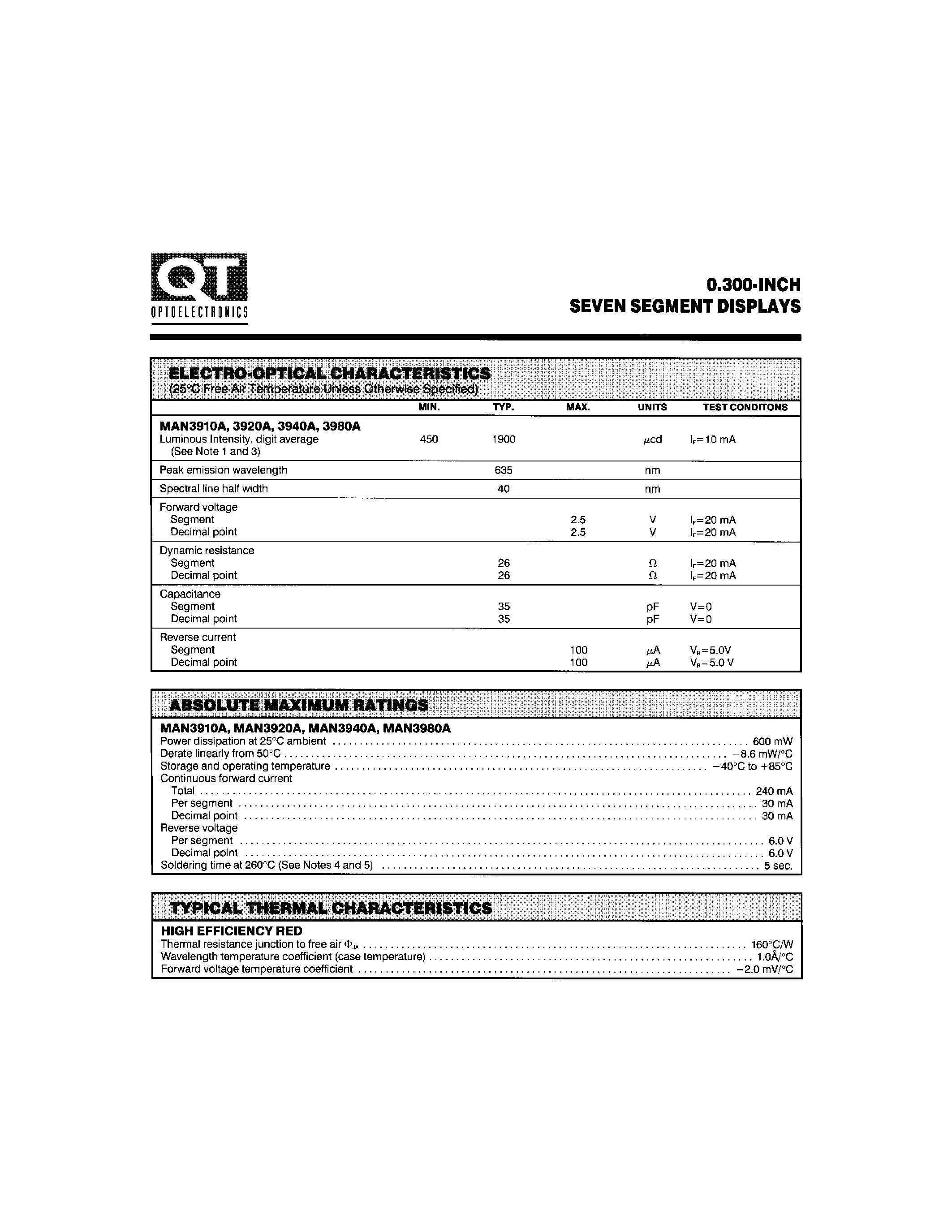 Datasheet MAN3940A - 0.300-INCH SEVEN SEGMENT DISPLAYS page 2