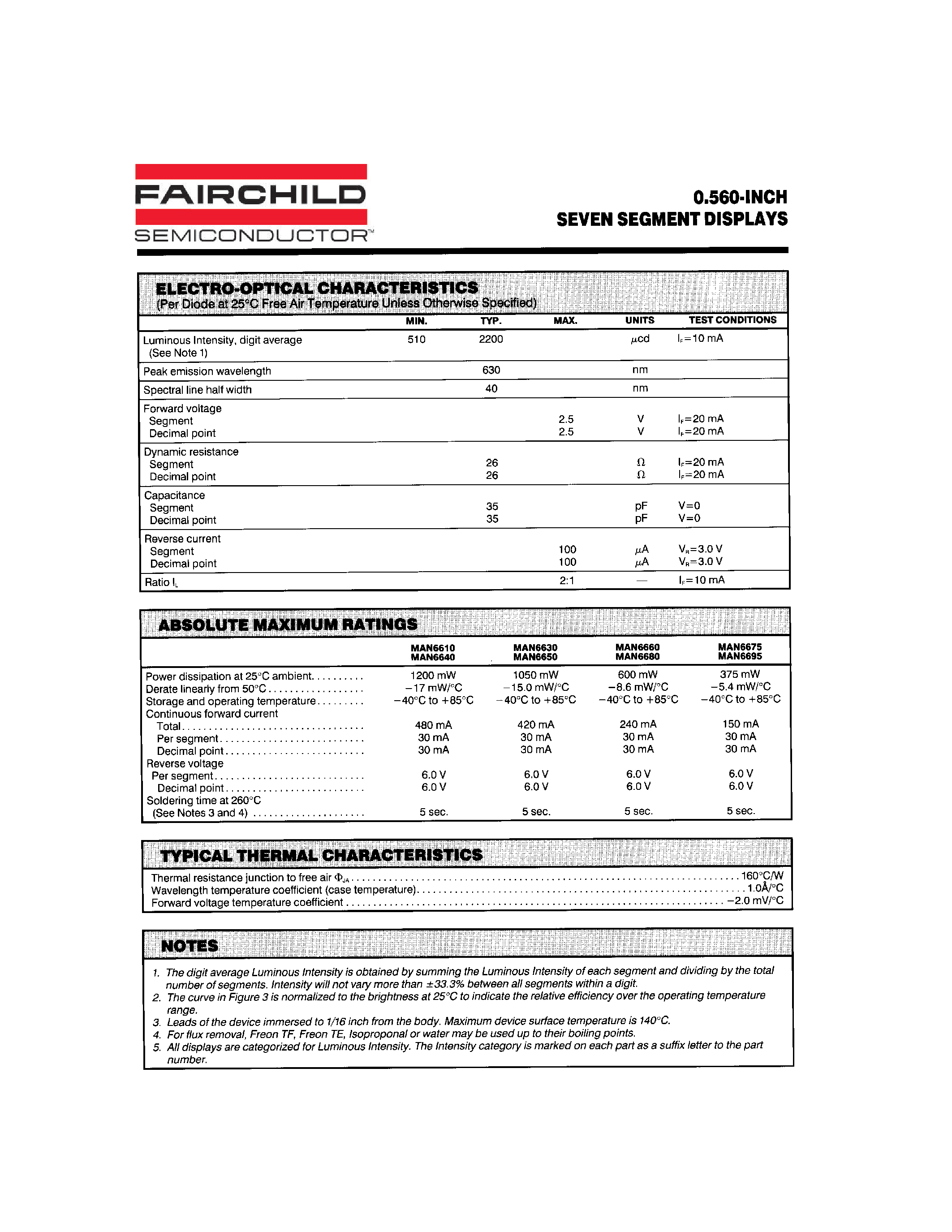 Datasheet MAN6600 - 0.560-INCH SEVEN SEGMENT DISPLAYS page 2