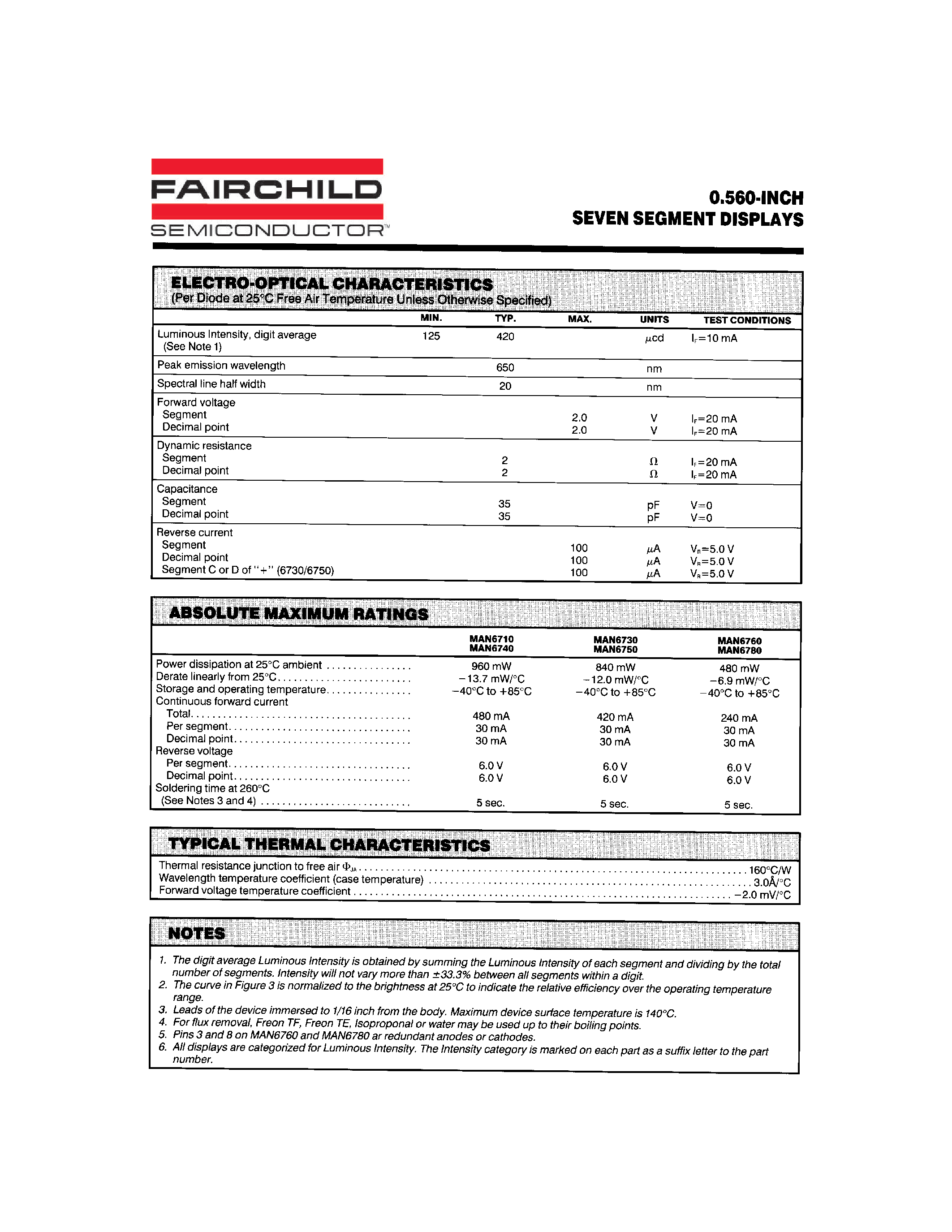 Datasheet MAN6700 - 0.560-INCH SEVEN SEGMENT DISPLAYS page 2