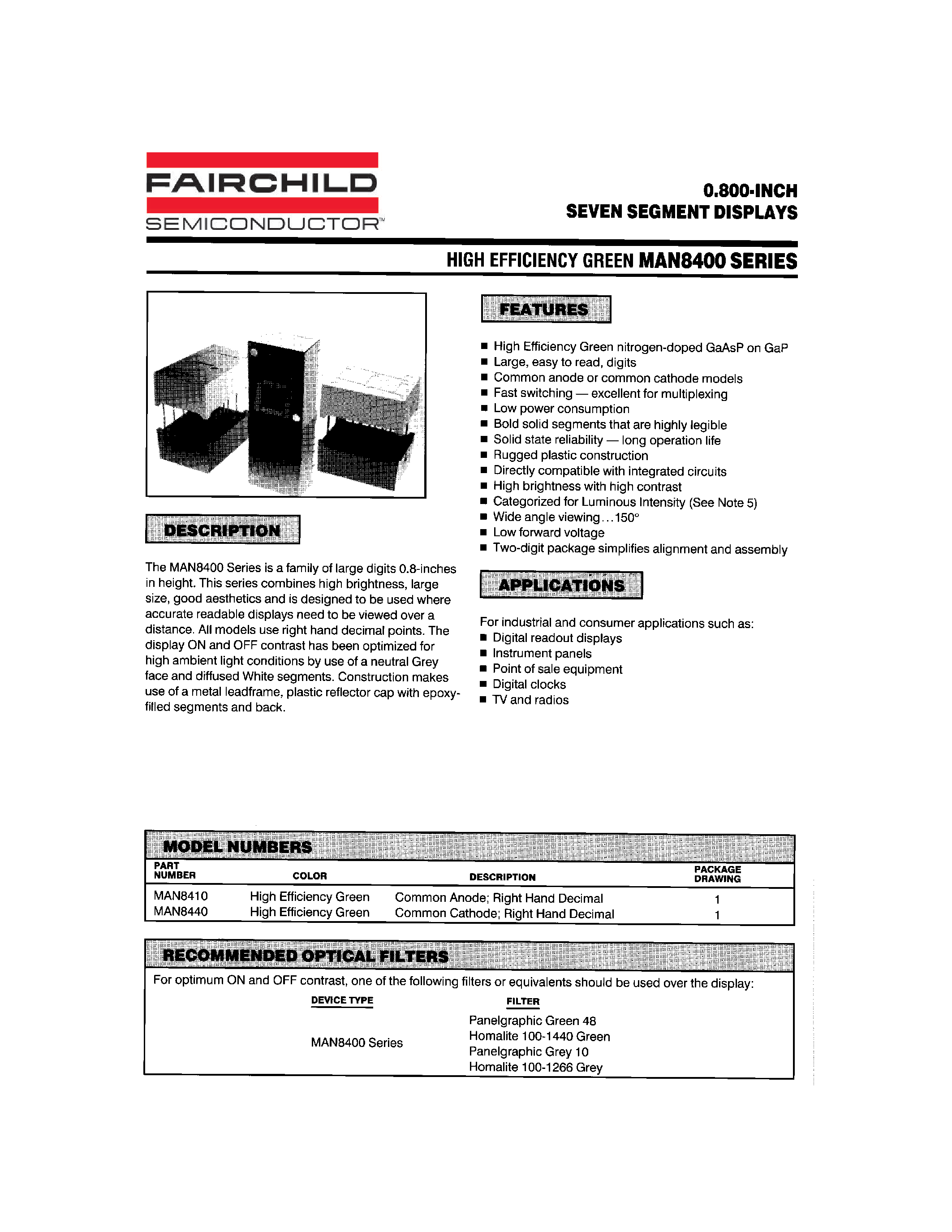 Datasheet MAN8410 - 0.800-INCH SEVEN SEGMENT DISPLAYS page 1