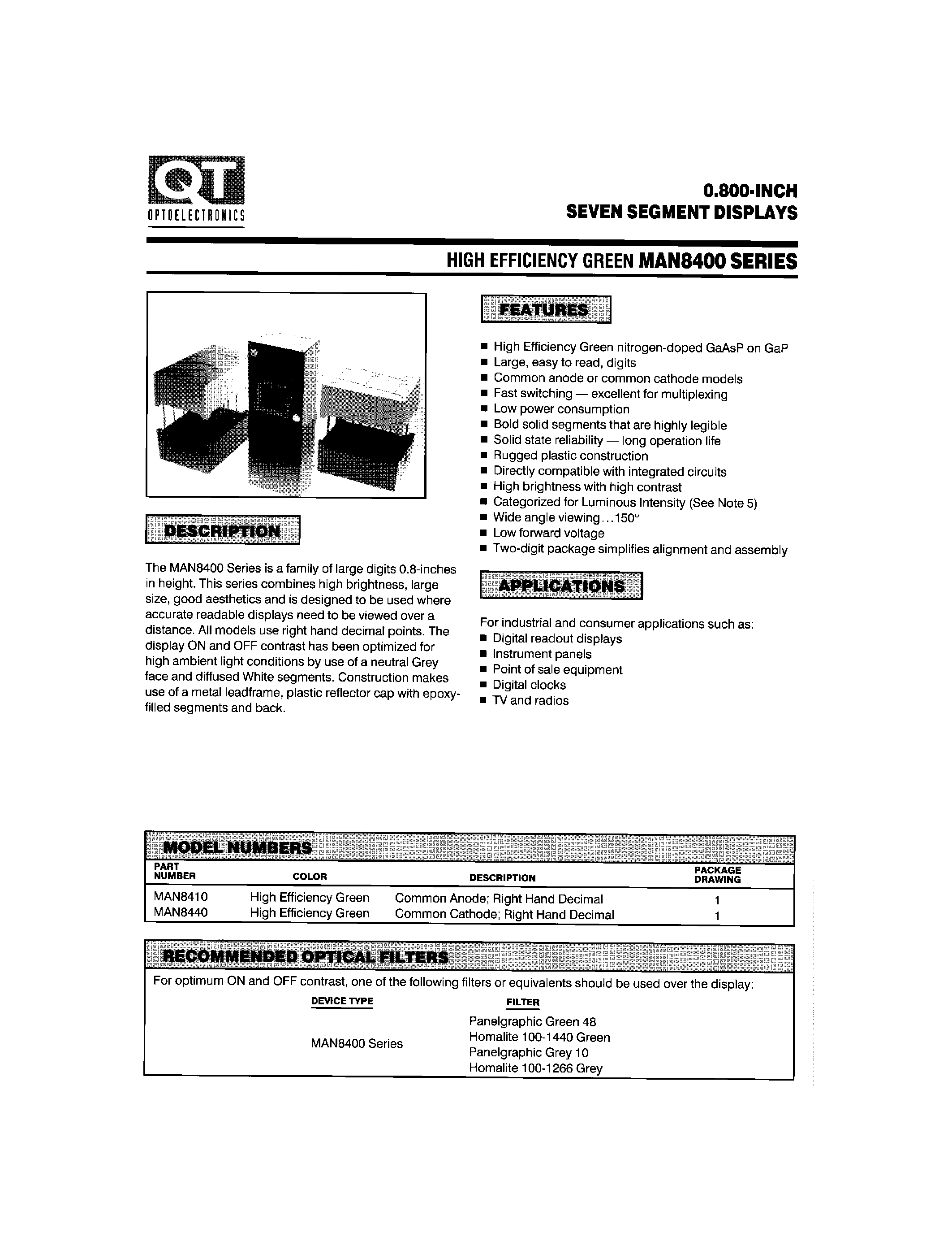 Datasheet MAN8410 - 0.800-INCH SEVEN SEGMENT DISPLAYS page 1