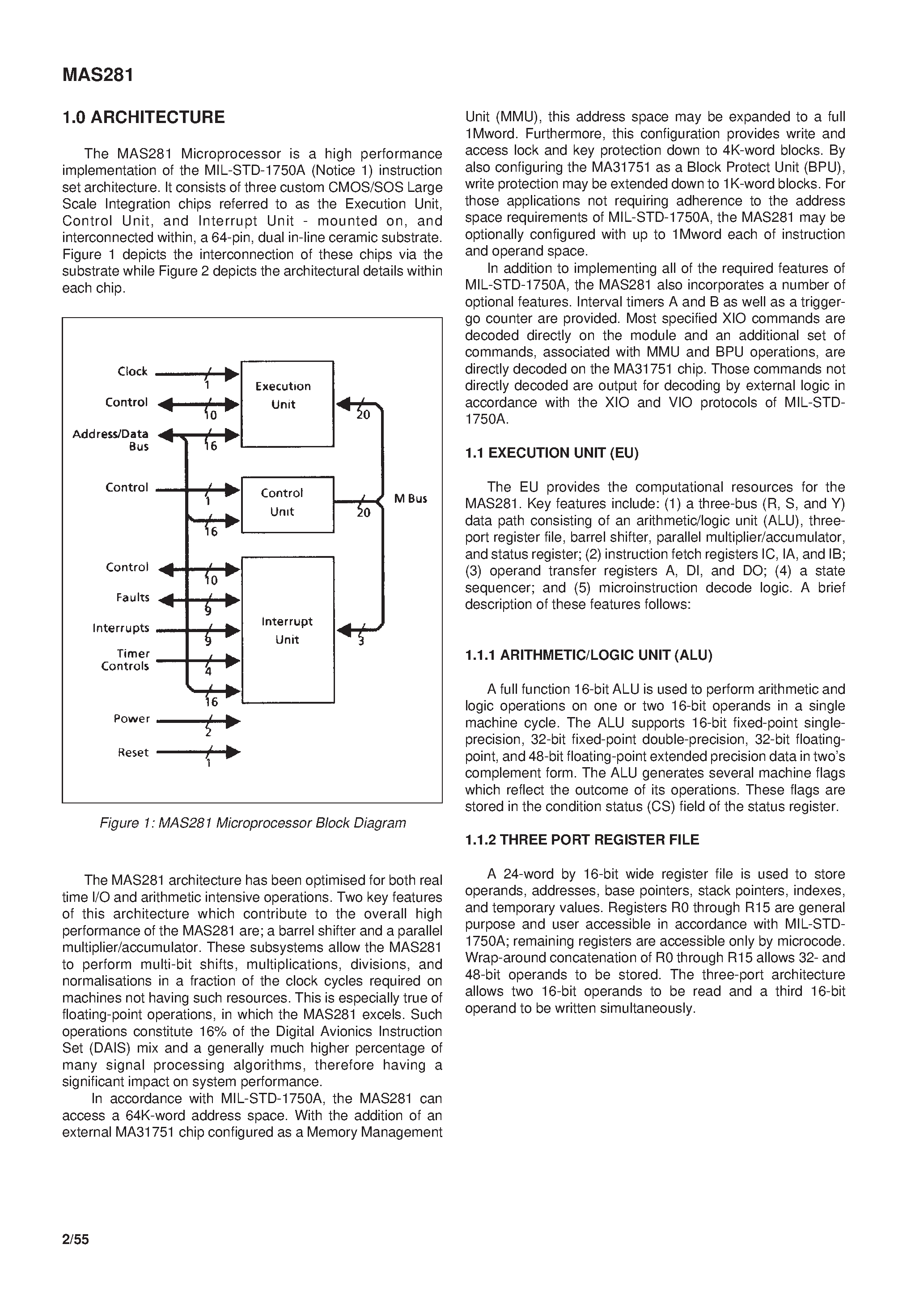 Datasheet MAS281 page 2 Datasheet MAS281 - MIL-STD-1750A Microprocessor page 2