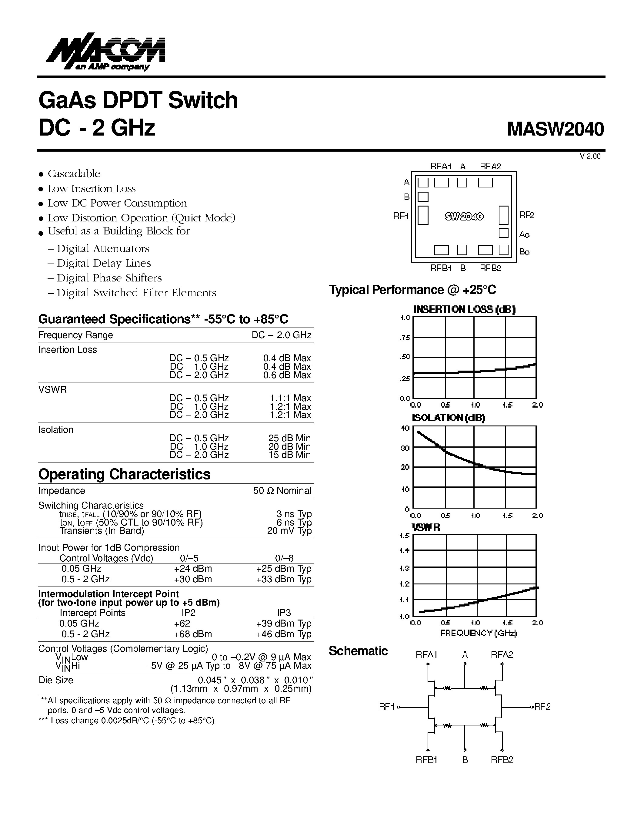 Datasheet MASW2040 - GaAs DPDT Switch DC - 2 GHz page 1