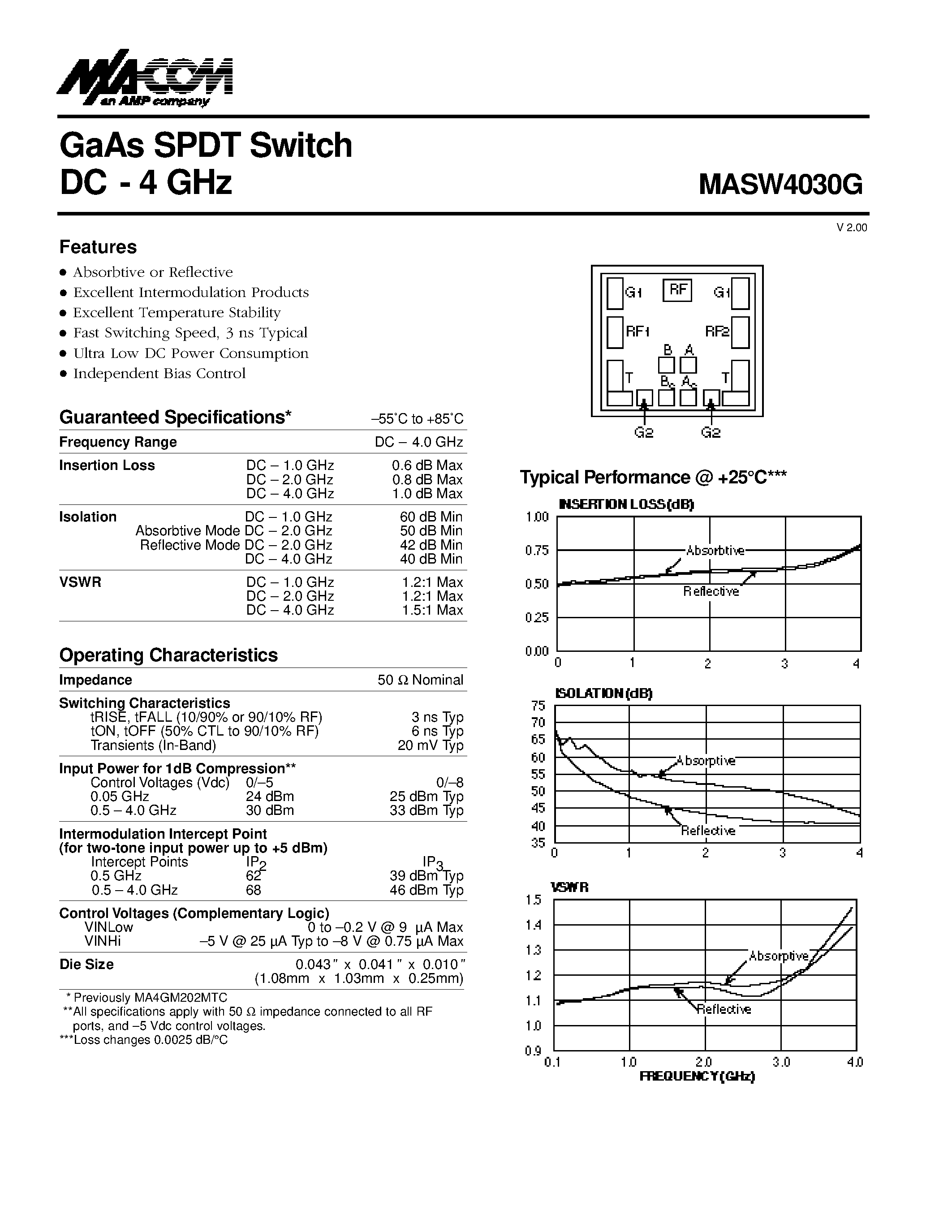 Datasheet MASW4030G - GaAs SPDT Switch DC - 4 GHz page 1