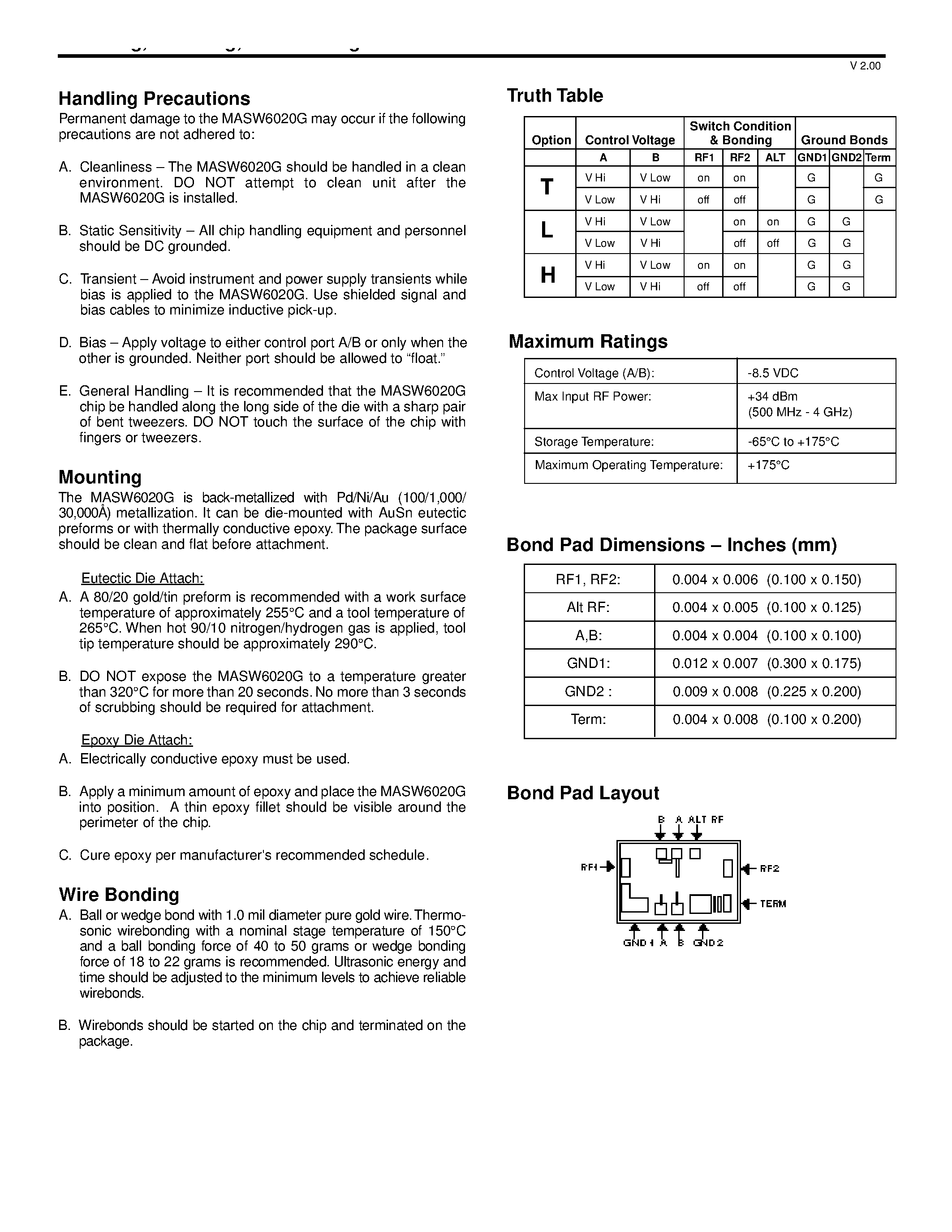 Datasheet MASW6020G - GaAs SPST Switch DC-6 GHz page 2