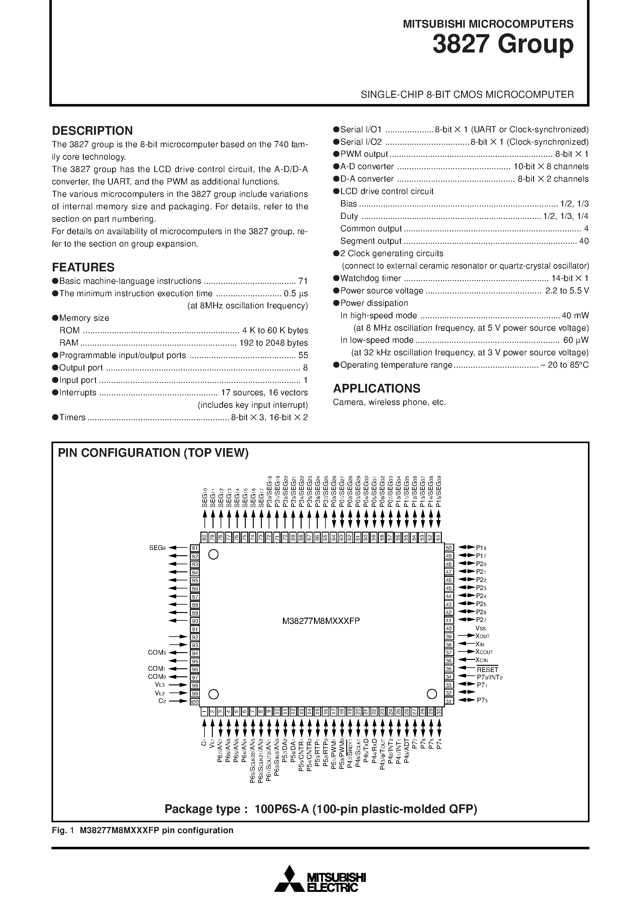 Datasheet M38273MCMXXXGP - SINGLE-CHIP 8-BIT CMOS MICROCOMPUTER page 1