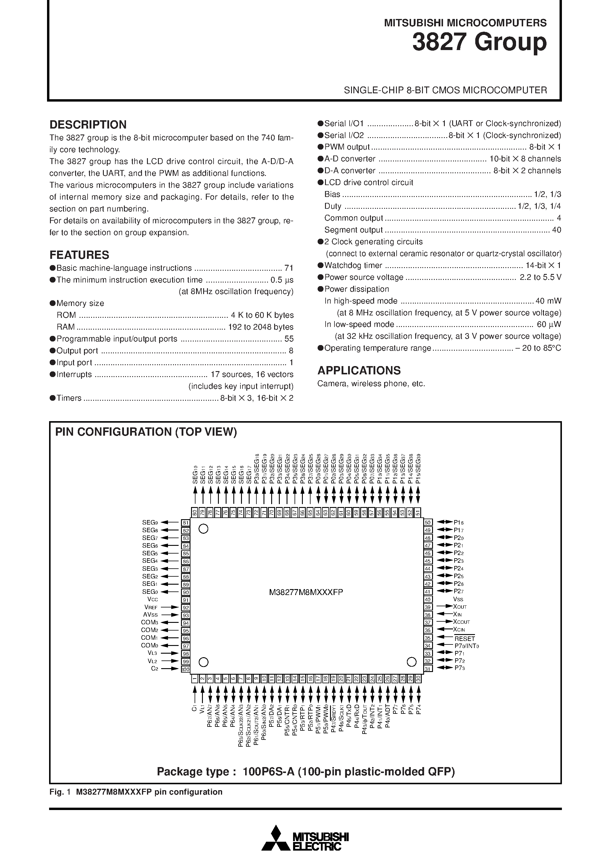 Datasheet M38276M6-XXXFS - SINGLE-CHIP 8-BIT CMOS MICROCOMPUTER page 1
