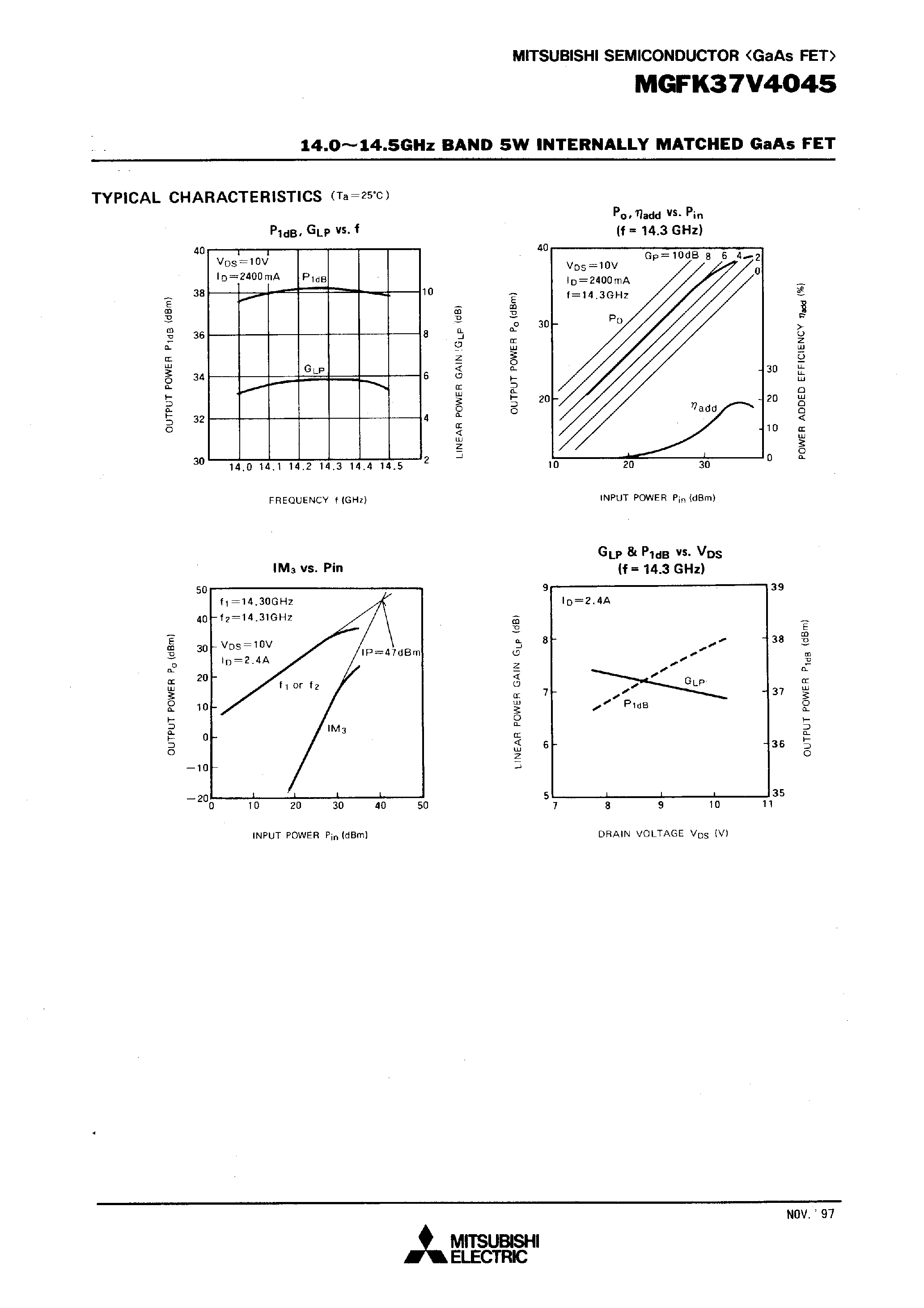Datasheet MGFK37V4045 - 14.0-14.5GHz BAND 5W INTERNALLY MATCHED GaAs FET page 2