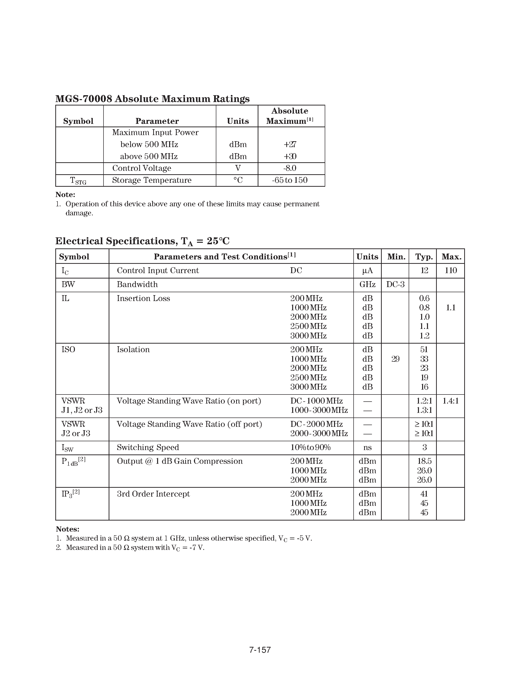 Datasheet MGS-70008 - Reflective SPDT GaAs MMIC Switch page 2