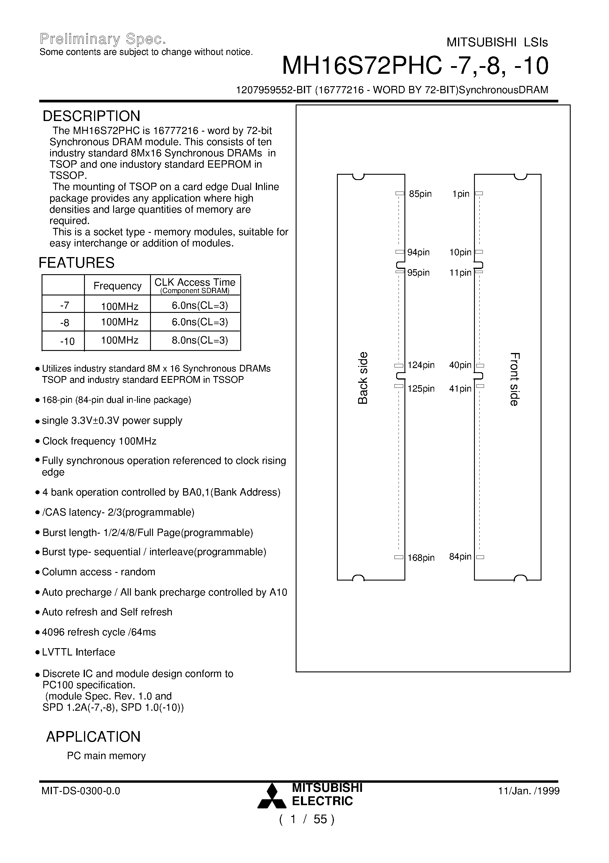 Даташит на микросхему MH16S72PHC-7 страница 1 Даташит MH16S72PHC-7 - 1207959552-BIT (16777216 - WORD BY 72-BIT)SynchronousDRAM страница 1