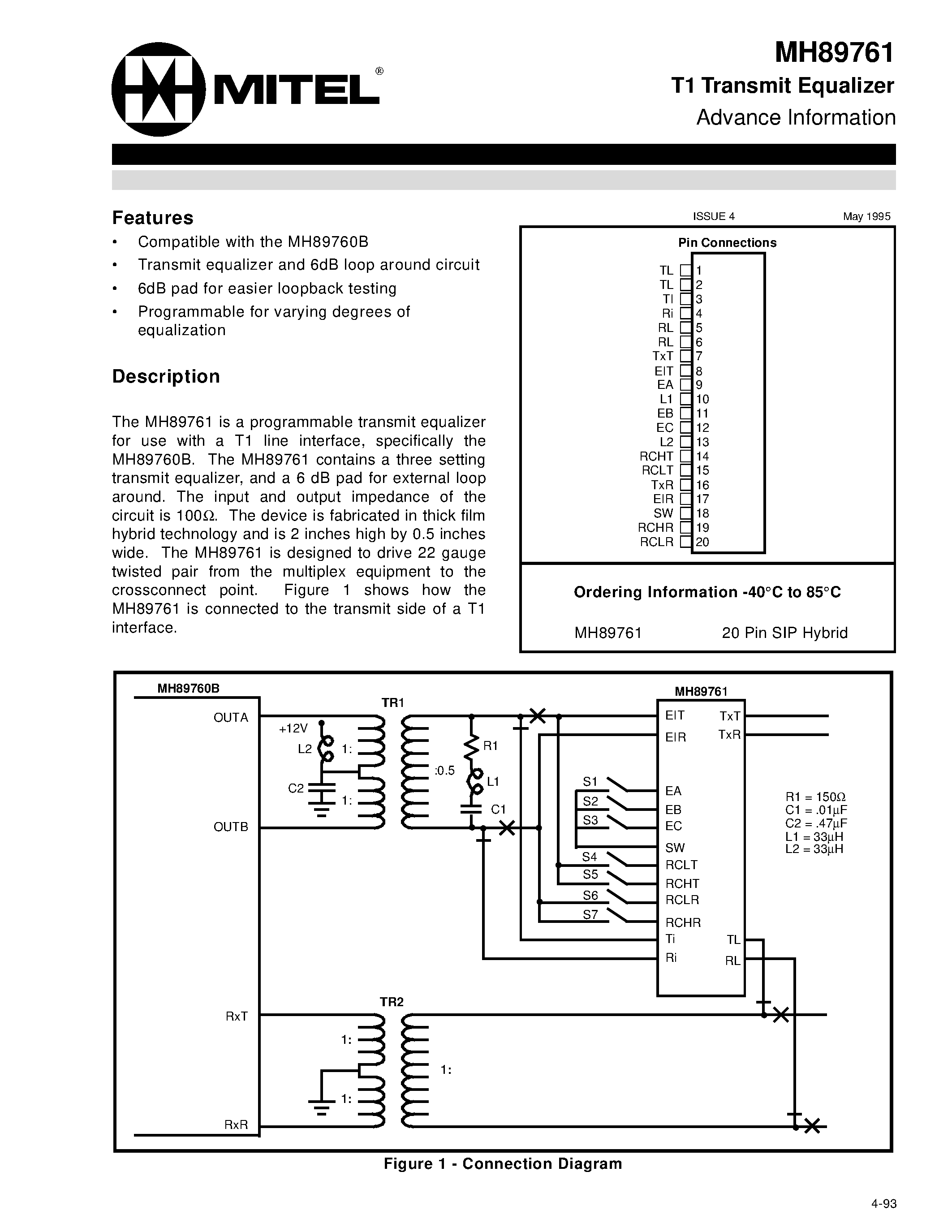 Datasheet MH89761 - T1 Transmit Equalizer Advance Information page 1