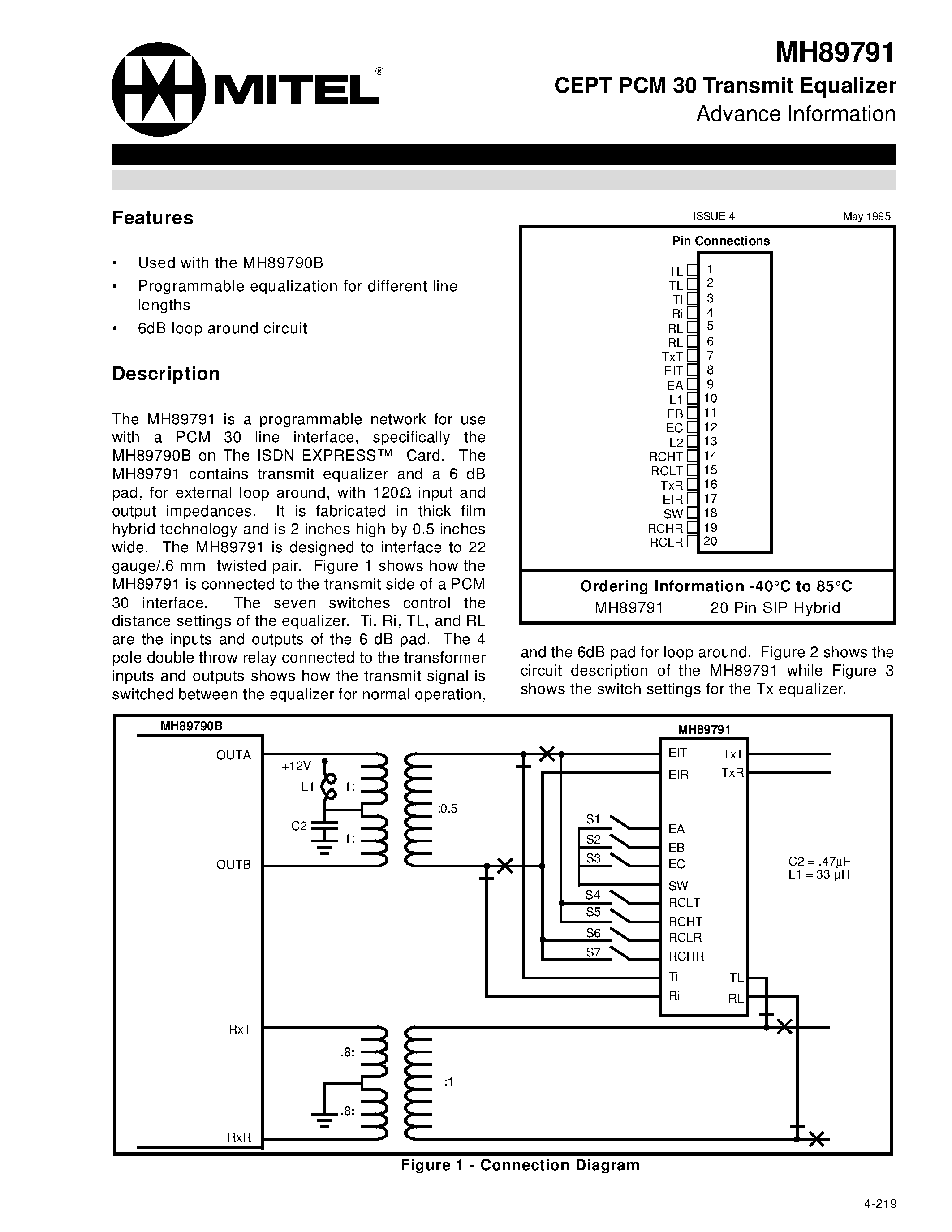 Datasheet MH89791 - CEPT PCM 30 Transmit Equalizer Advance Information page 1
