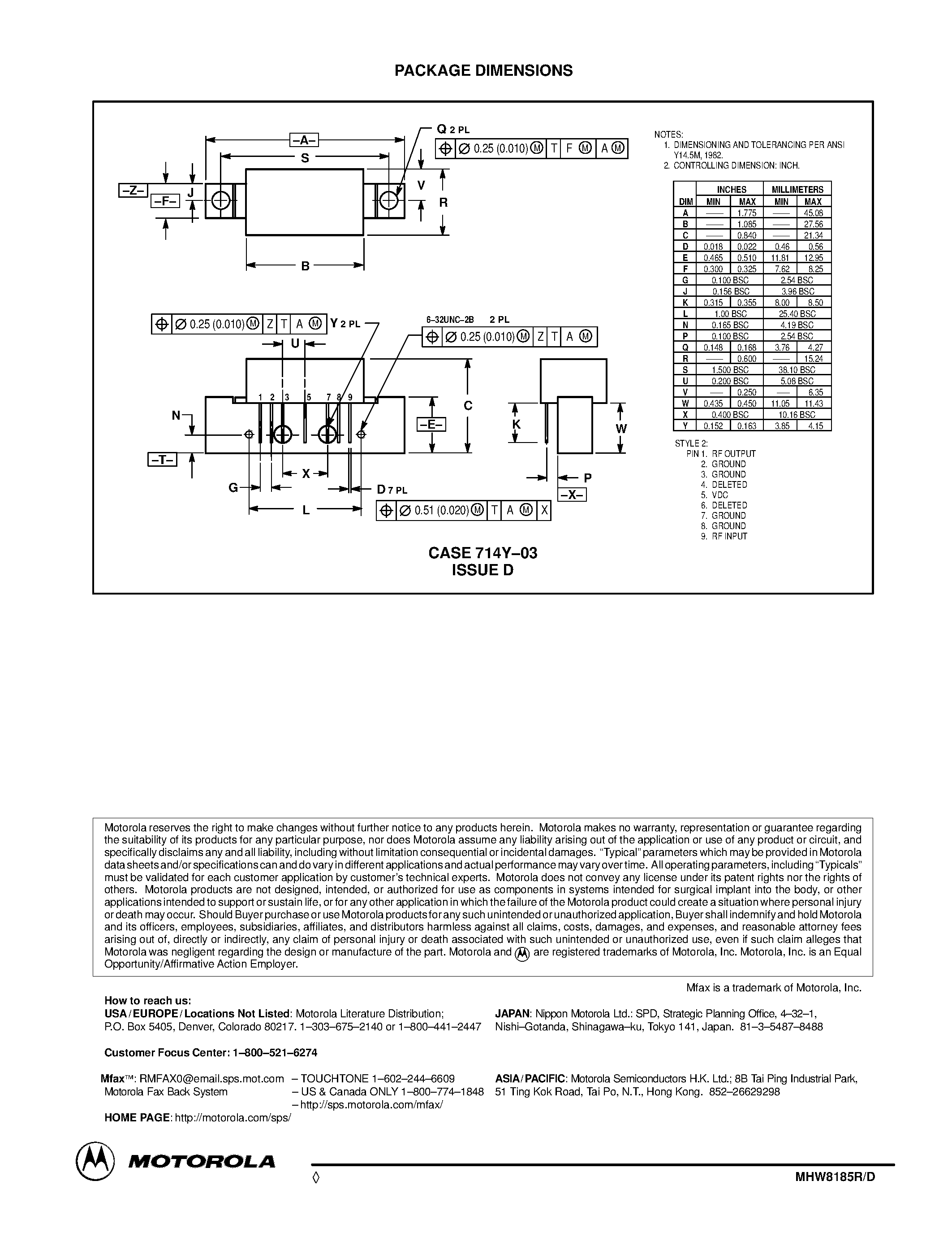 Datasheet MHW8185R - 19.4 dB GAIN 860 MHz 128-CHANNEL CATV AMPLIFIER page 2
