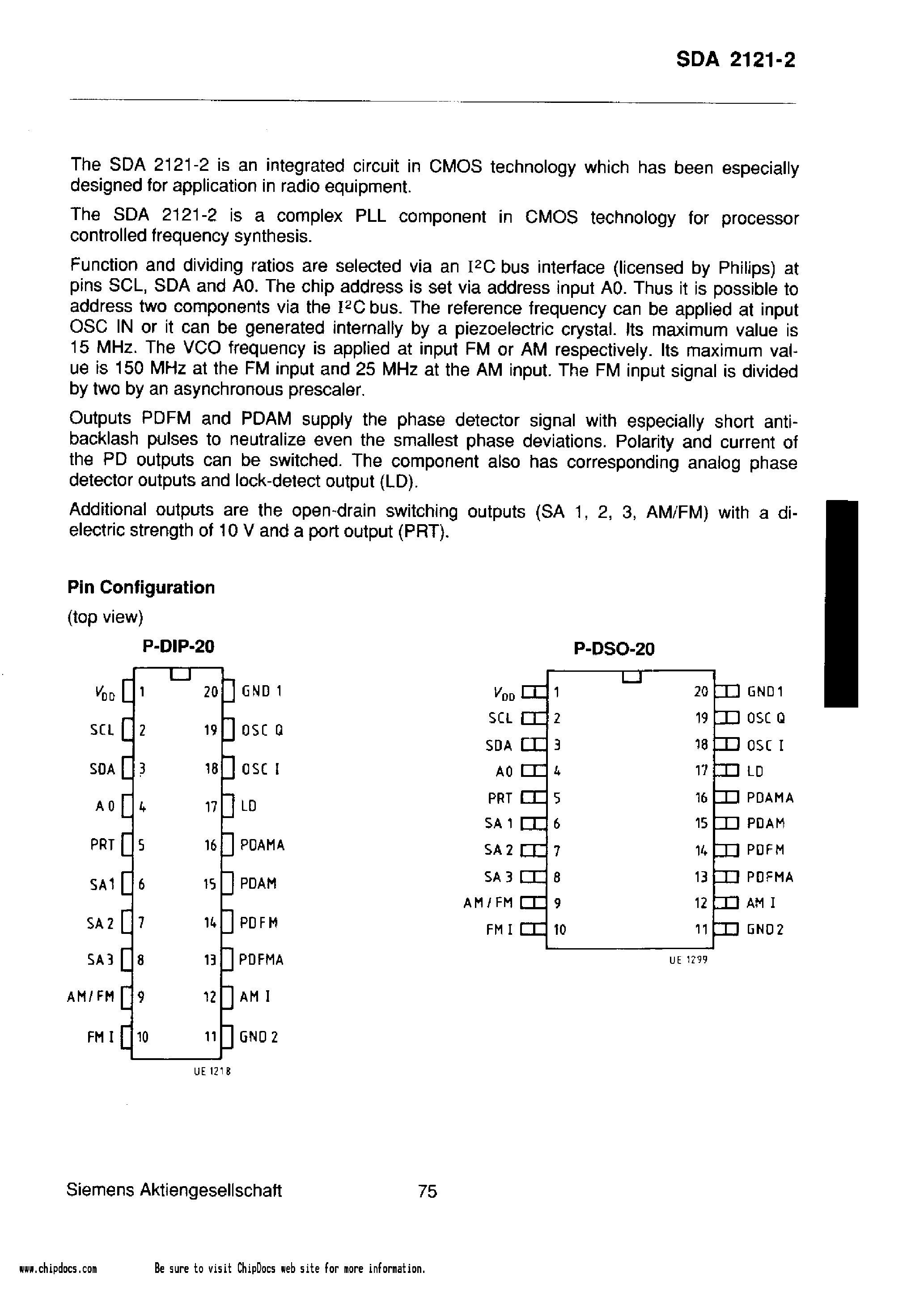 Datasheet SDA2121-2 - PLL WITH I2C BUS FOR AM/FM RECEIVERS page 2
