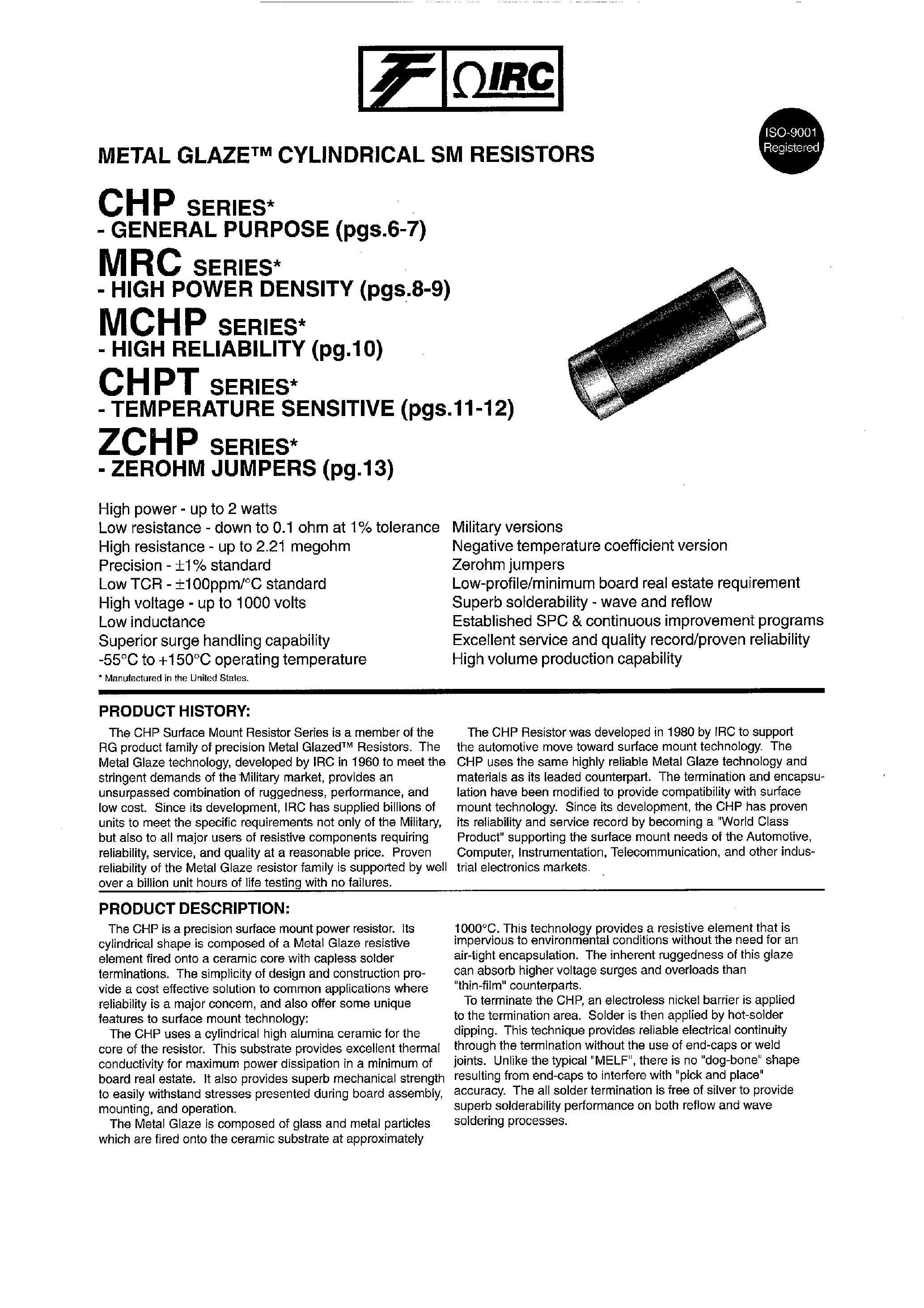 Даташит на микросхему MRC1/2 страница 1 Даташит MRC1/2 - Metal Glaze Cylindrical SM Resistors страница 1