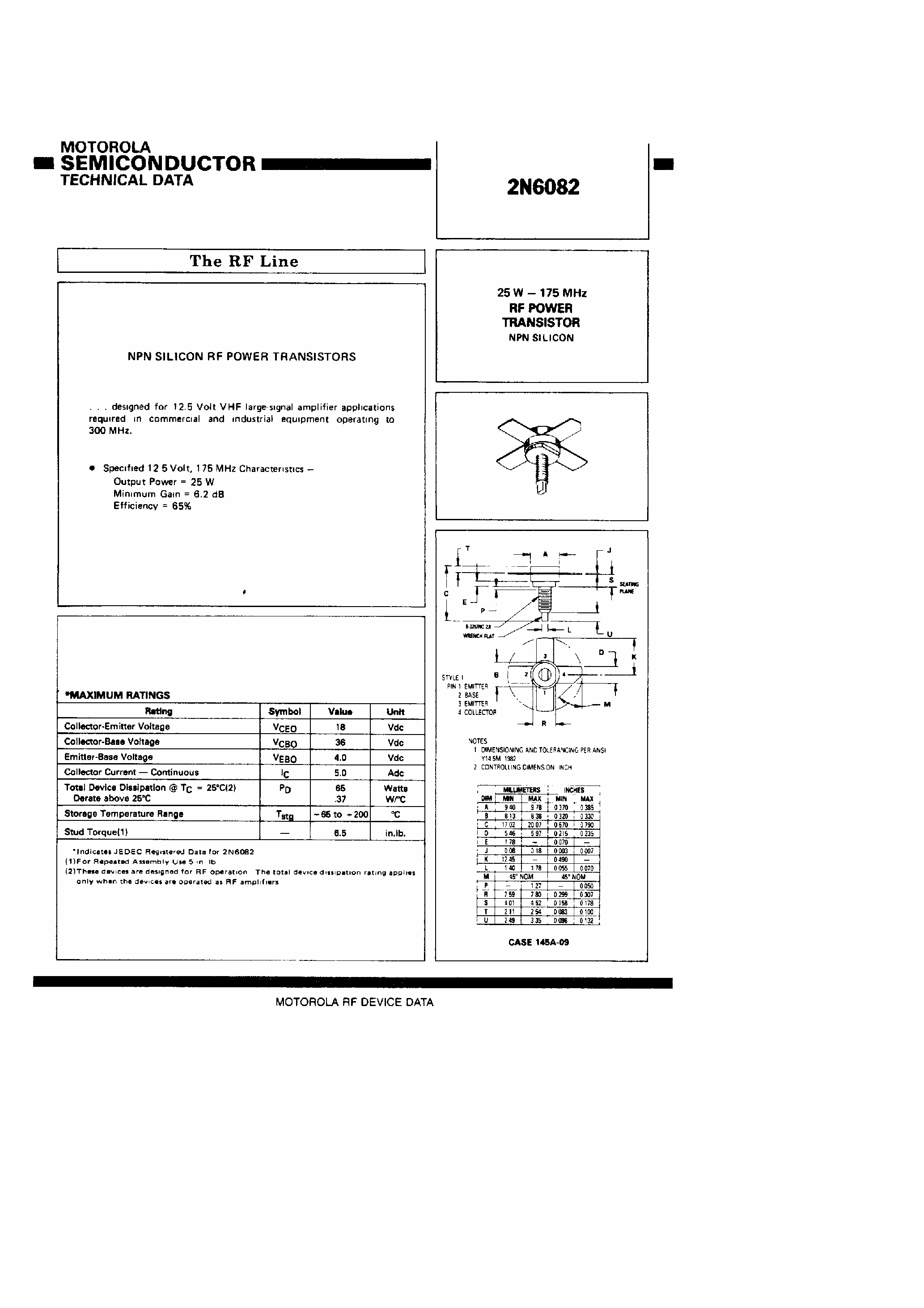 Даташит на микросхему 2N6082 страница 1 Даташит 2N6082 - NPN Silicon RF Power Transistors страница 1