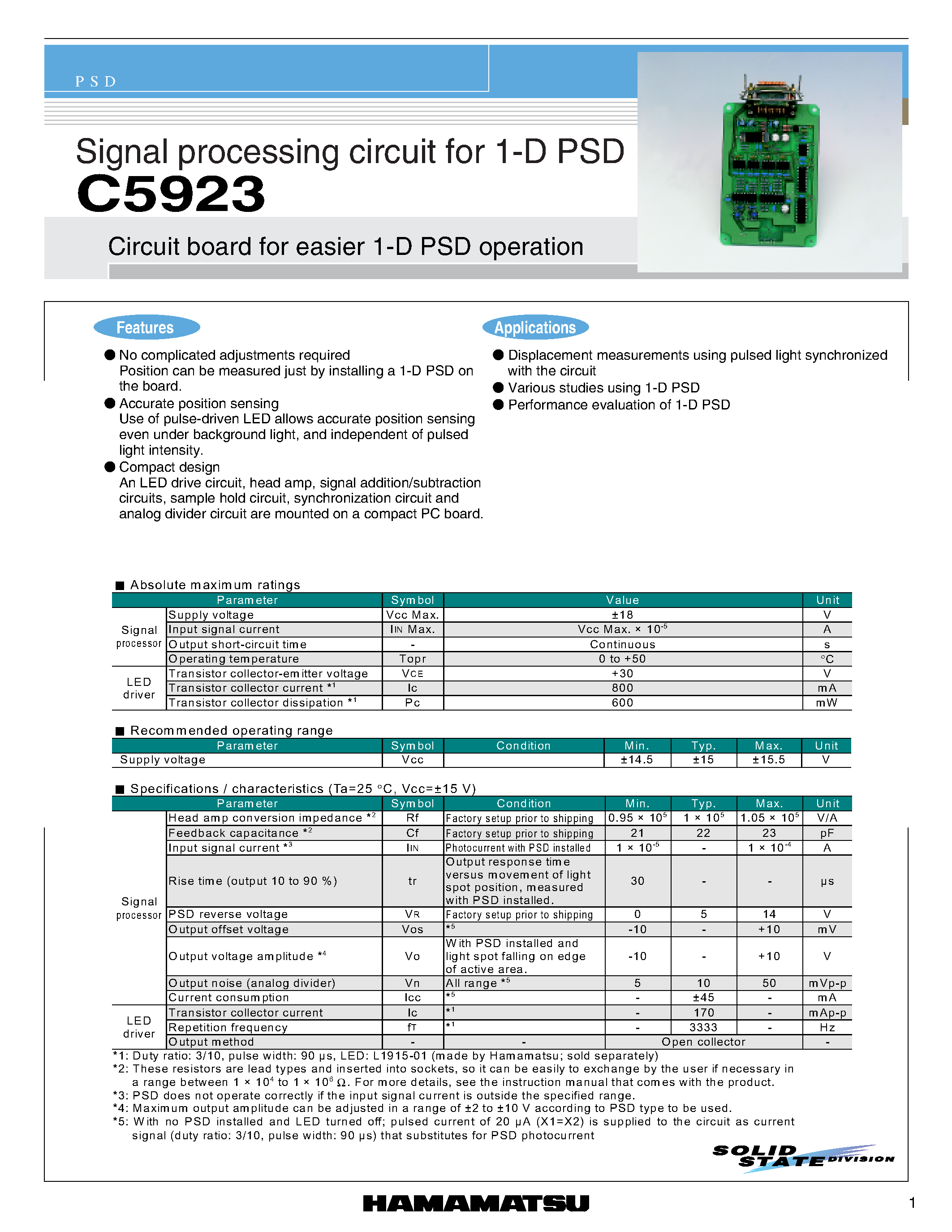 Даташит на микросхему C5923 страница 1 Даташит C5923 - Signal processing circuit for 1-D PSD страница 1