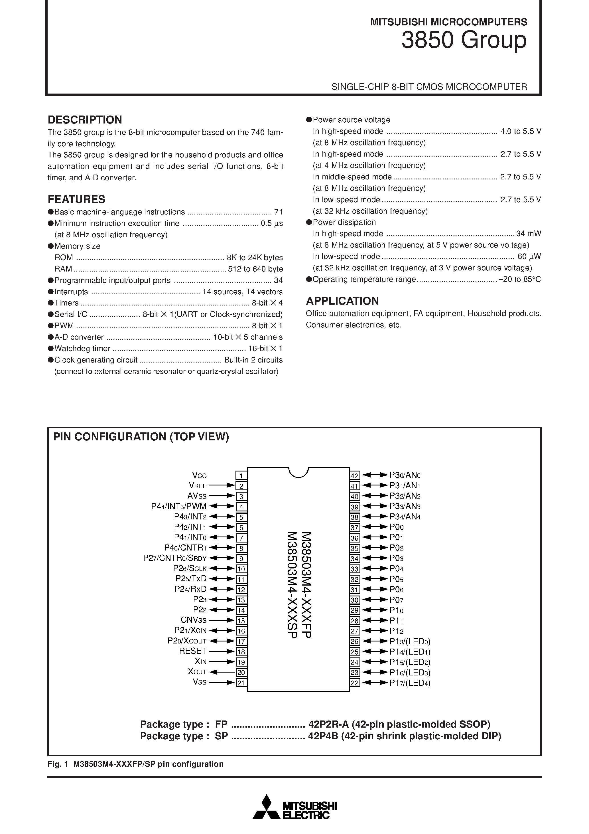 Datasheet M38503M2-410FP - SINGLE-CHIP 8-BIT CMOS MICROCOMPUTER page 1