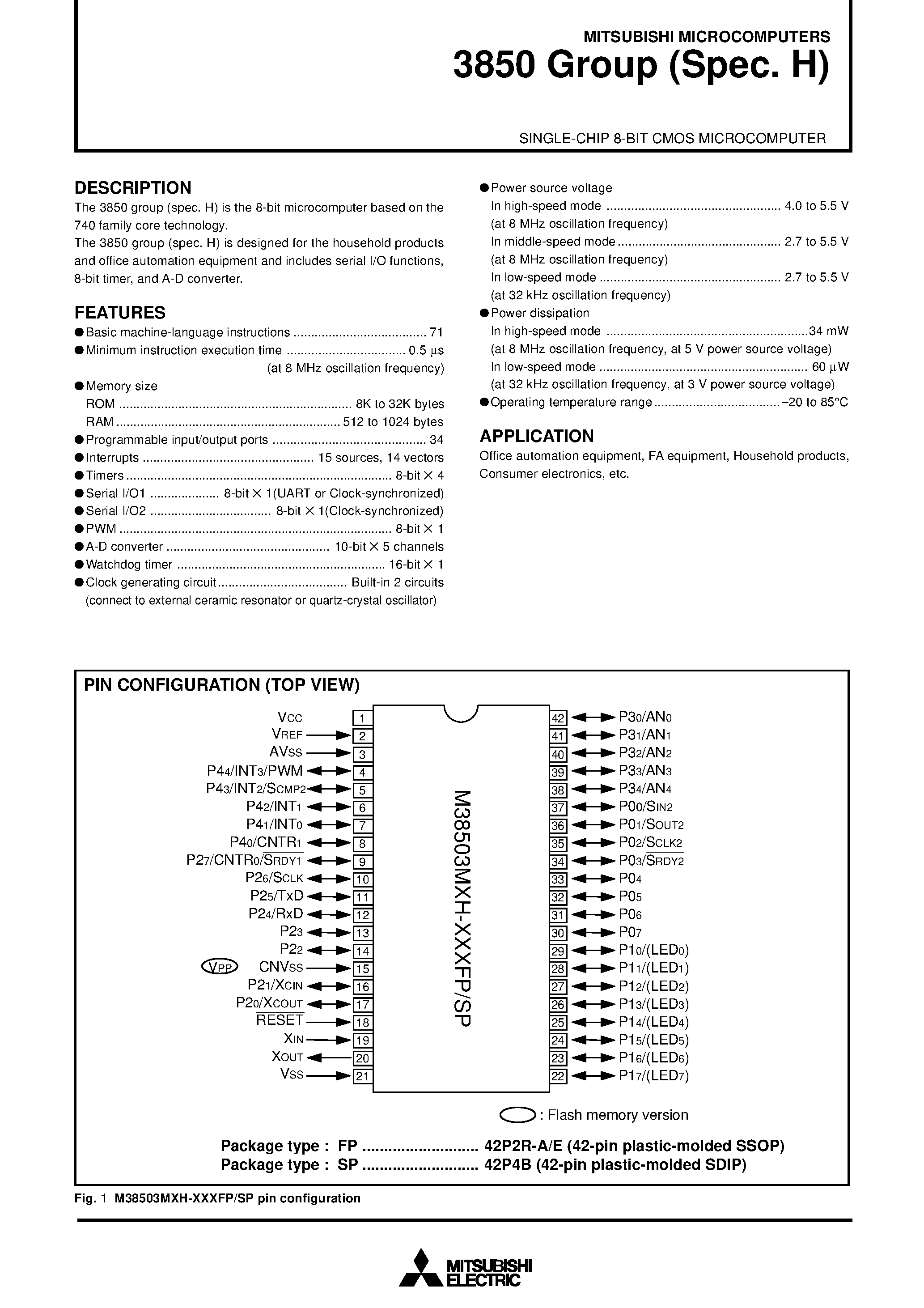 Datasheet M38503MXH - SINGLE-CHIP 8-BIT CMOS MICROCOMPUTER page 1
