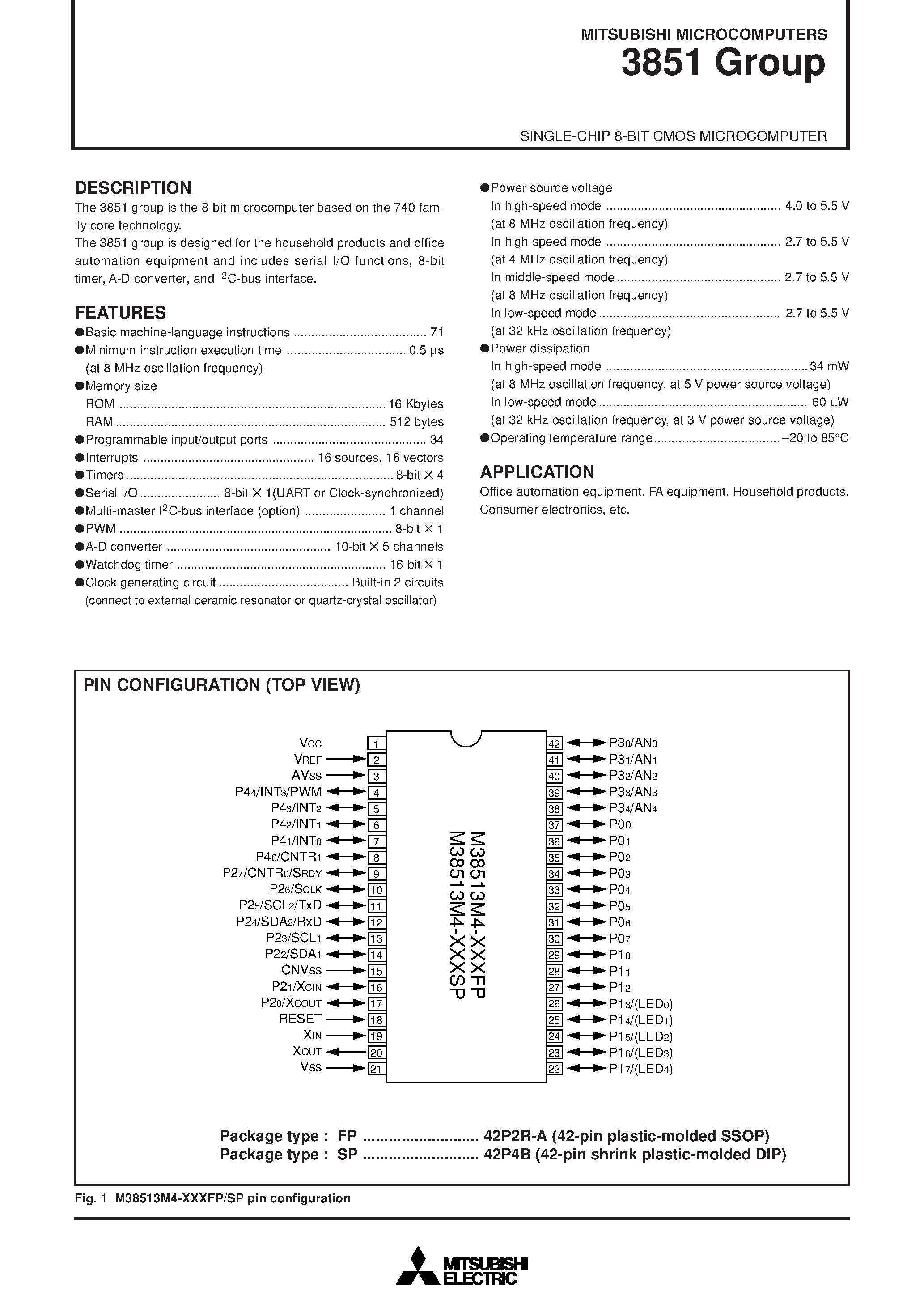 Datasheet M38512M4 - SINGLE-CHIP 8-BIT CMOS MICROCOMPUTER page 1