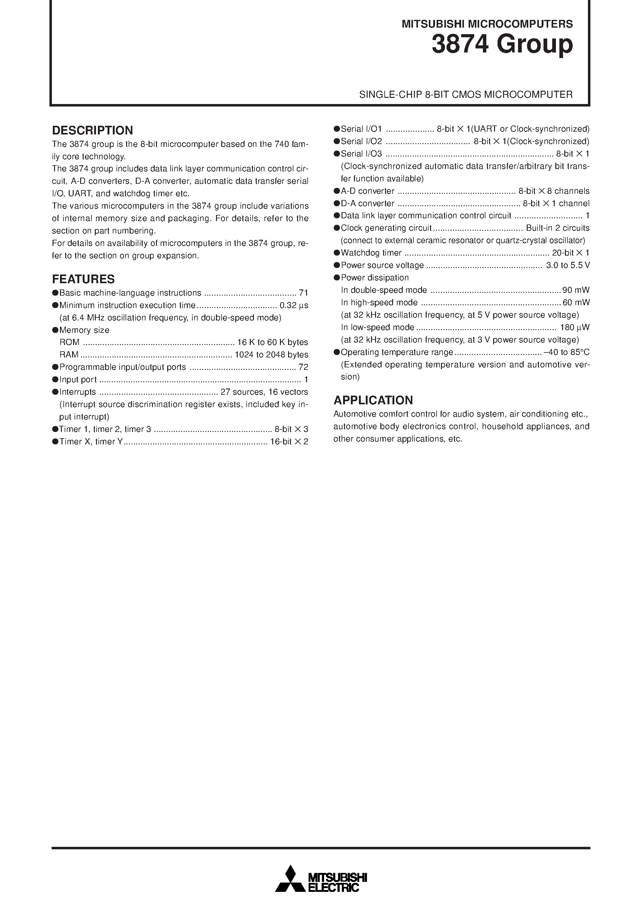 Datasheet M38747M6T-XXXFS - SINGLE-CHIP 8-BIT CMOS MICROCOMPUTER page 1