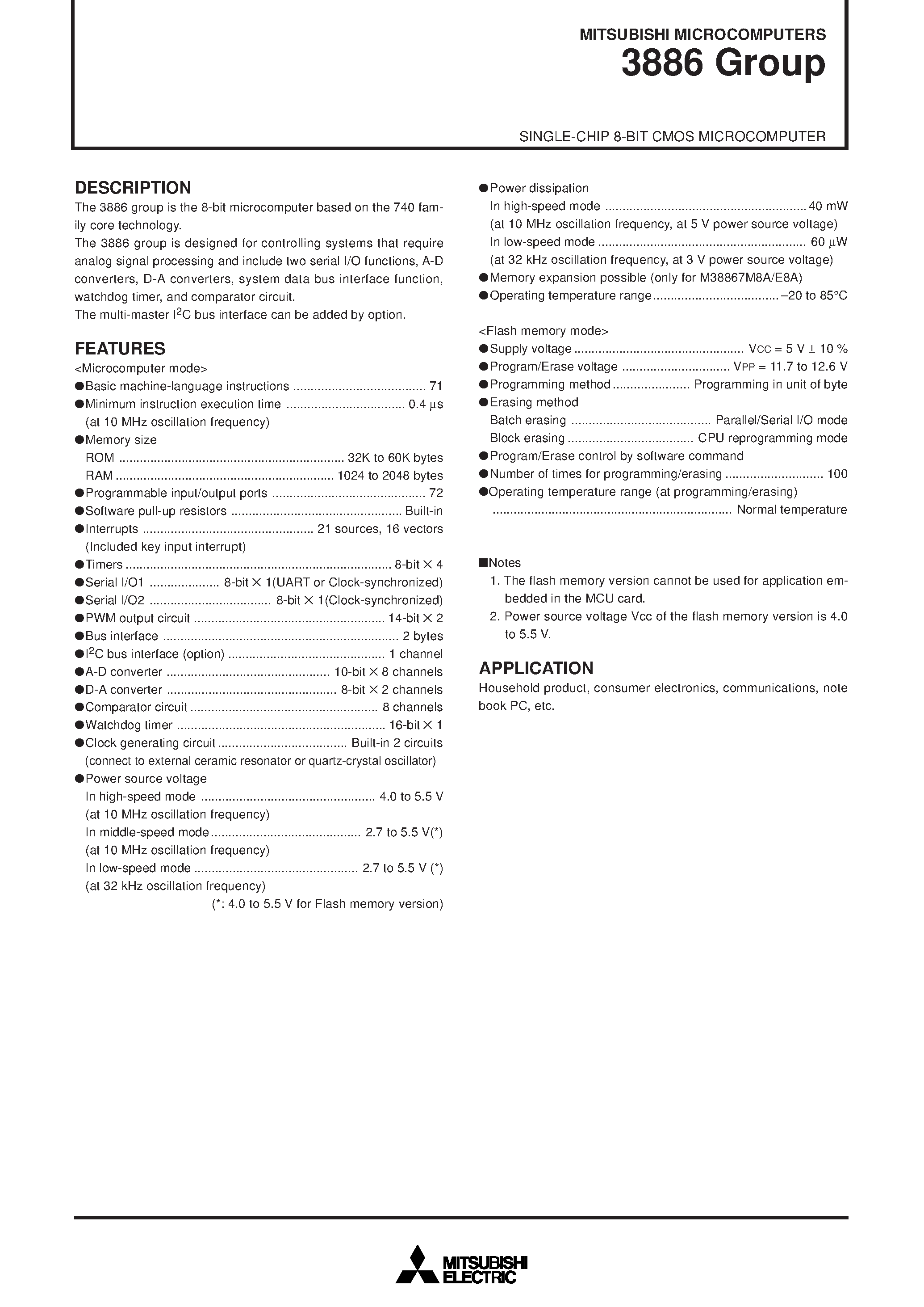 Datasheet M38867M8A-010HP - SINGLE-CHIP 8-BIT CMOS MICROCOMPUTER page 1