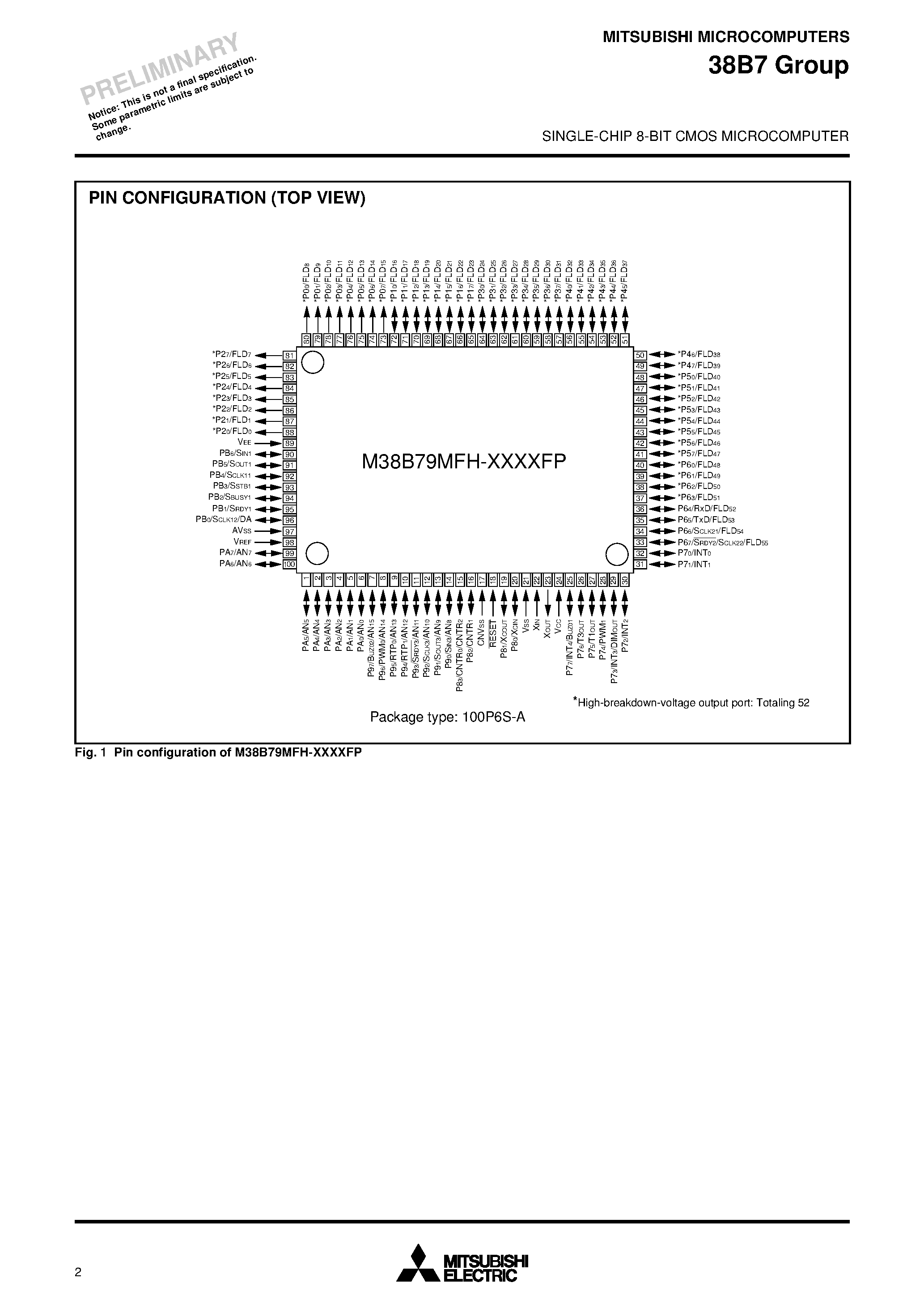 Datasheet M38B79MFH - SINGLE-CHIP 8-BIT CMOS MICROCOMPUTER page 2