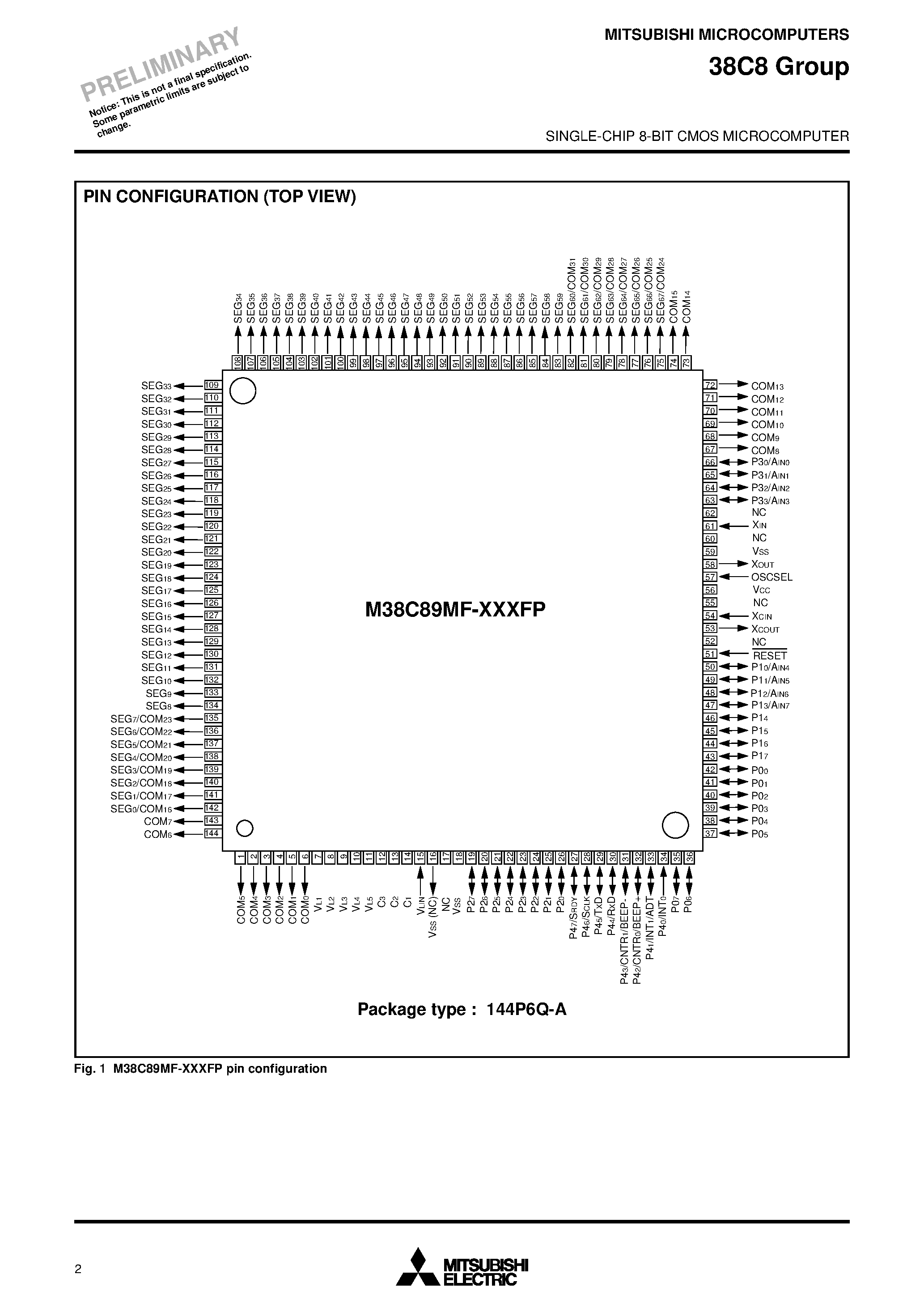 Datasheet M38C89M3-XXXFP - SINGLE-CHIP 8-BIT CMOS MICROCOMPUTER page 2