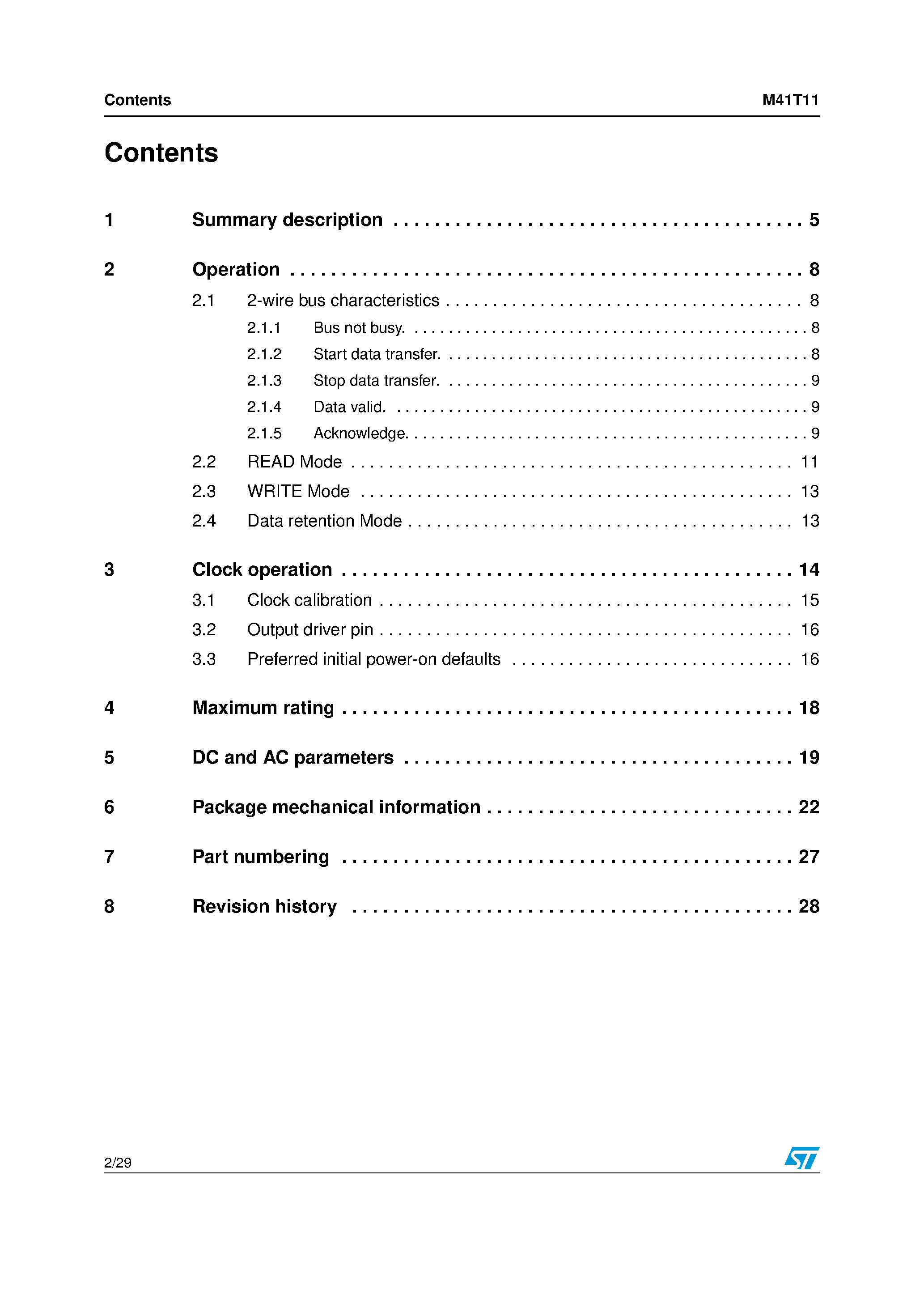 Даташит M41T11SH - 512 bit 64b x8 Serial Access TIMEKEEPER SRAM страница 2