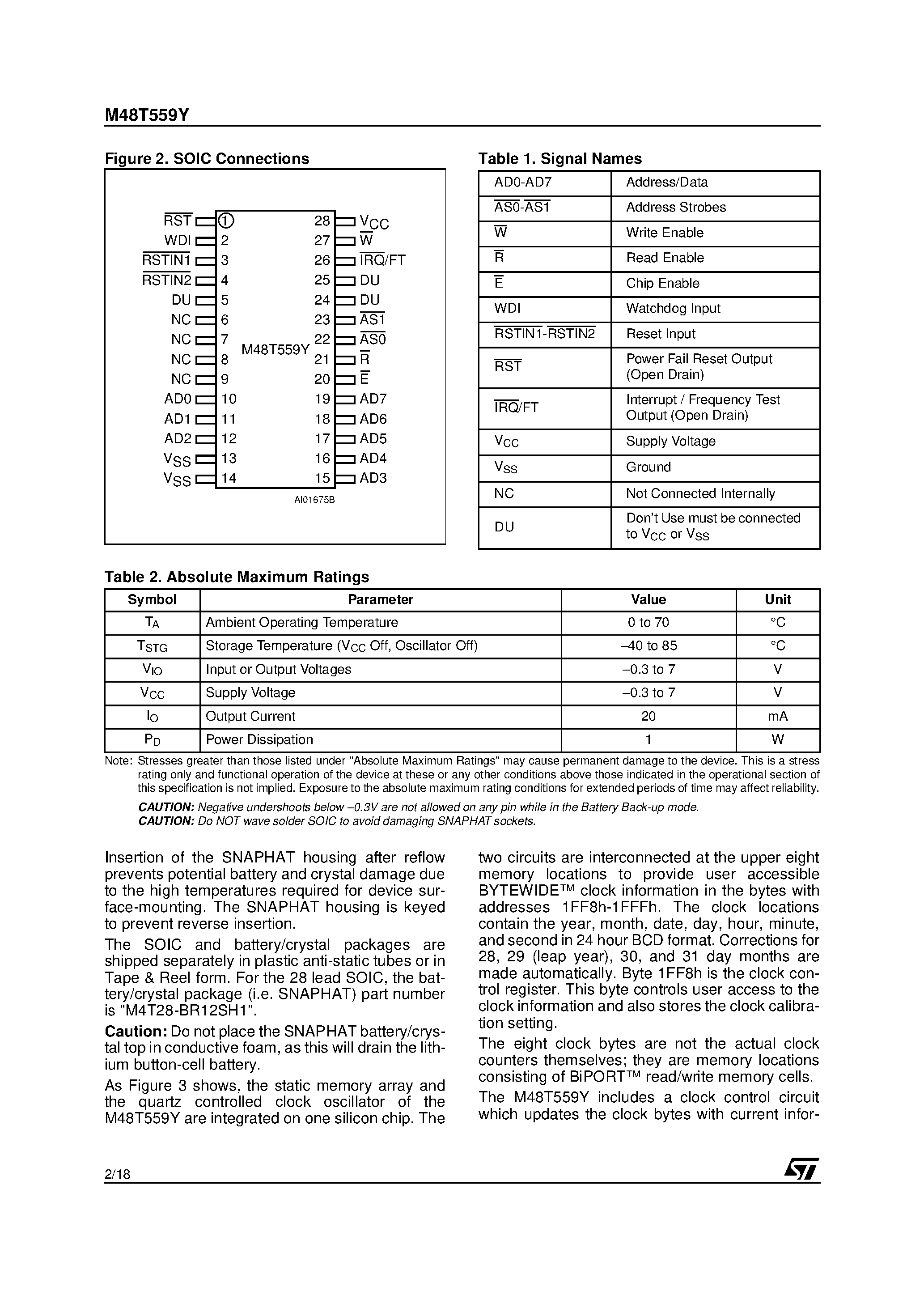 Datasheet M48T559 - 64 Kbit 8Kb x8 TIMEKEEPER SRAM with ADDRESS/DATA MULTIPLEXED page 2