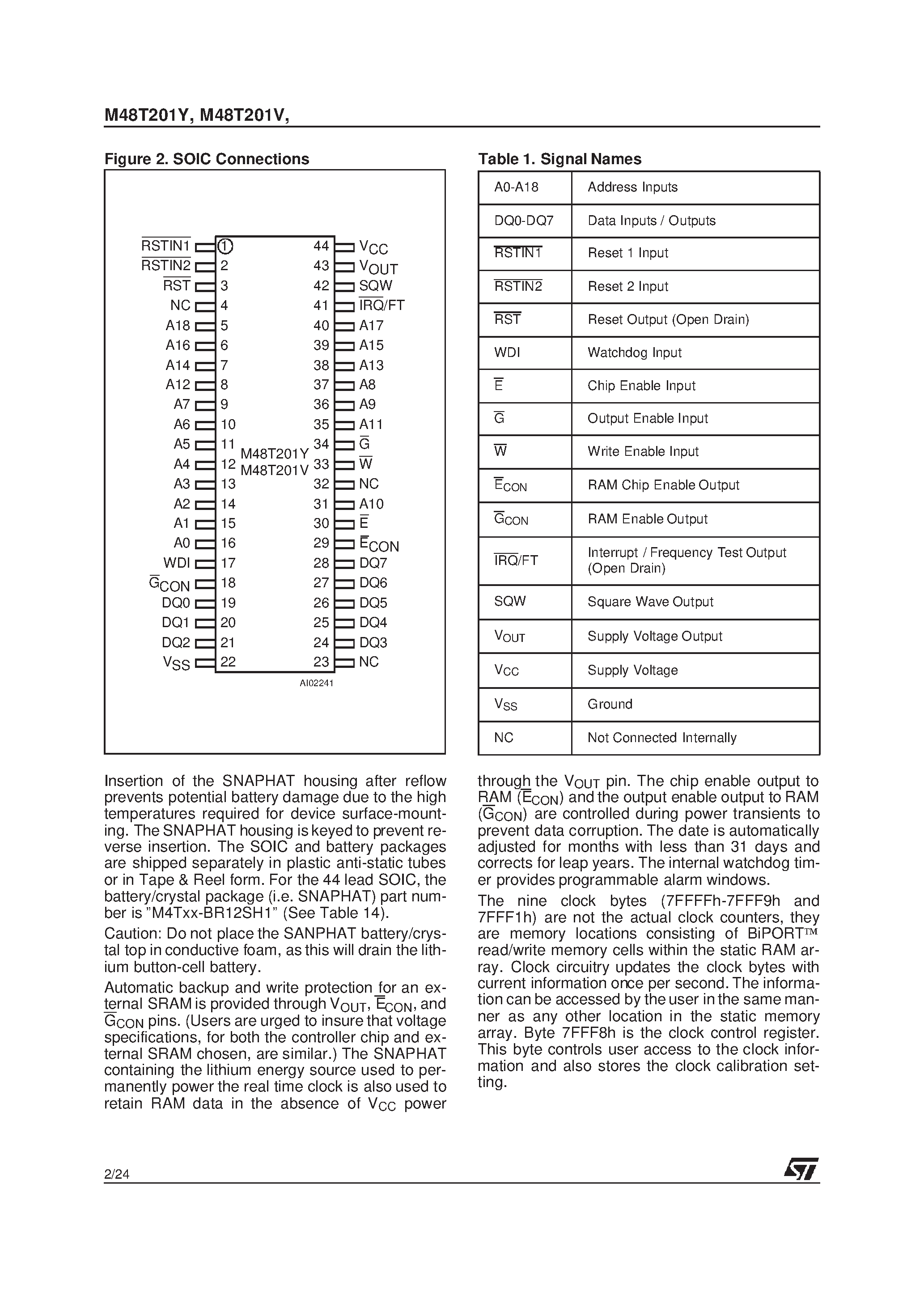 Datasheet M48TY-70MH1 - 3.3V-5V TIMEKEEPER CONTROLLER page 2