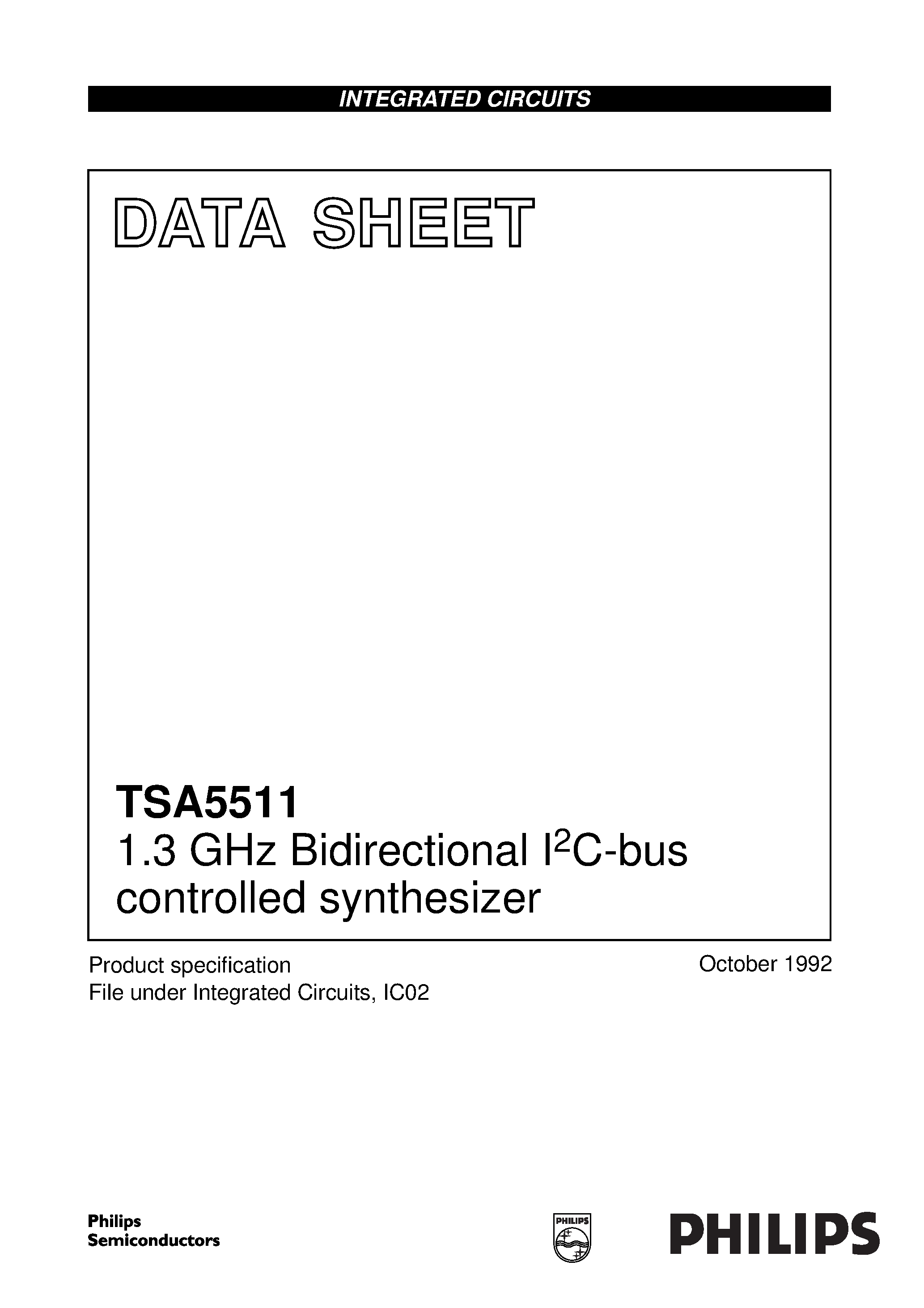 Datasheet TSA5511 - 1.3 GHz Bidirectional I2C-bus controlled synthesizer page 1